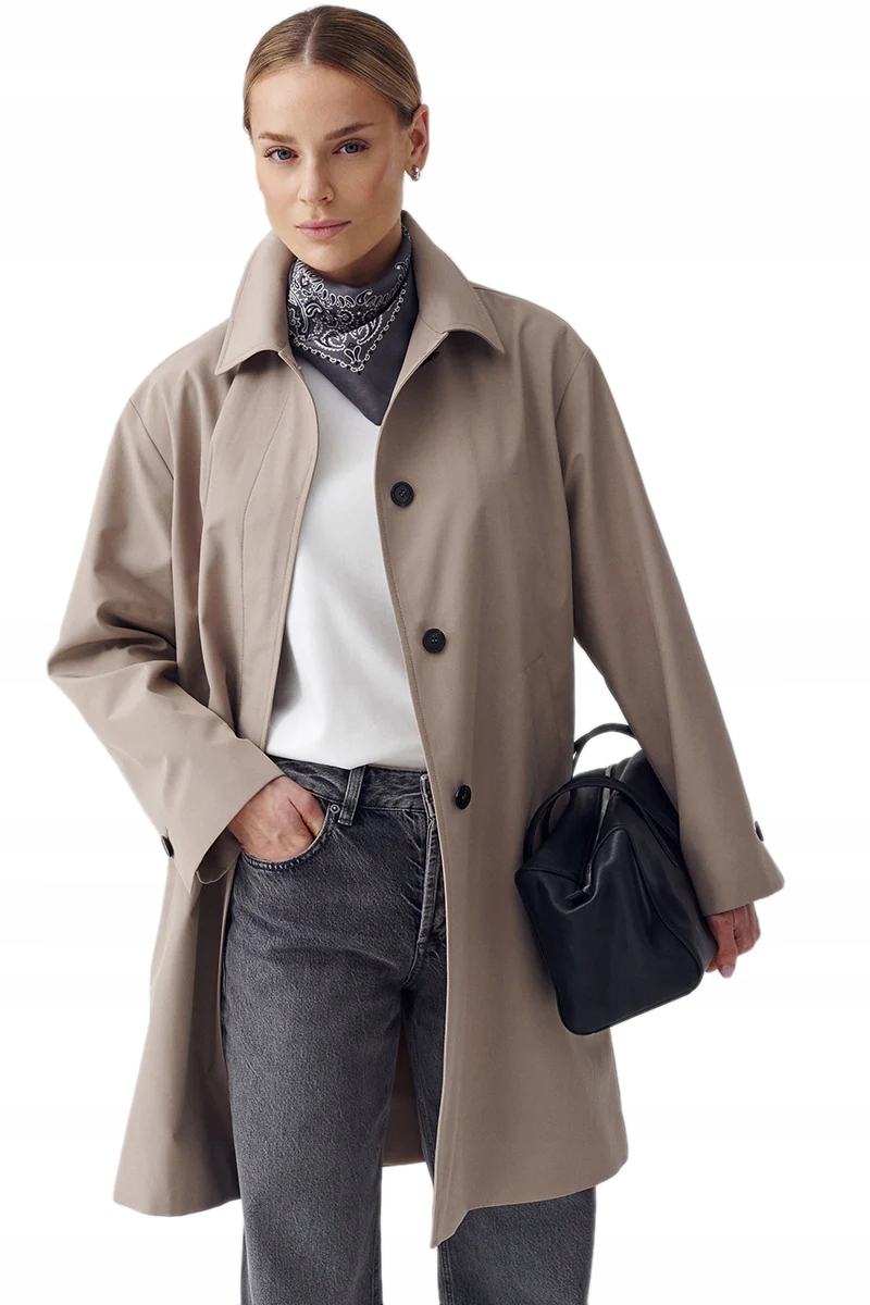 Dámská Béžová Bunda Jarní Kabát Volný Dlouhý Před Kolena Janbor M