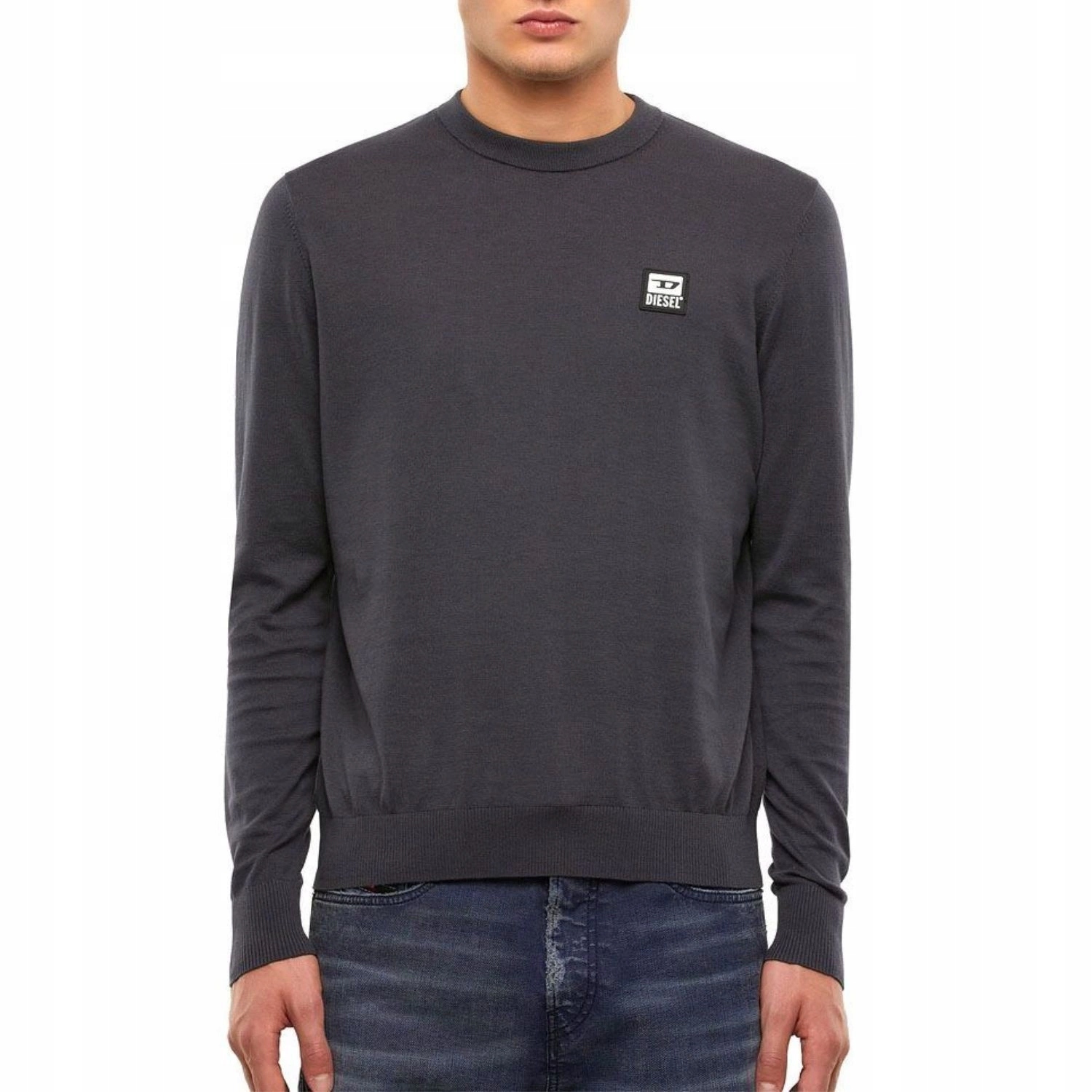 Pánský bavlněný svetr Diesel šedý, klasický, tenký s dlouhým rukávem, vel. S