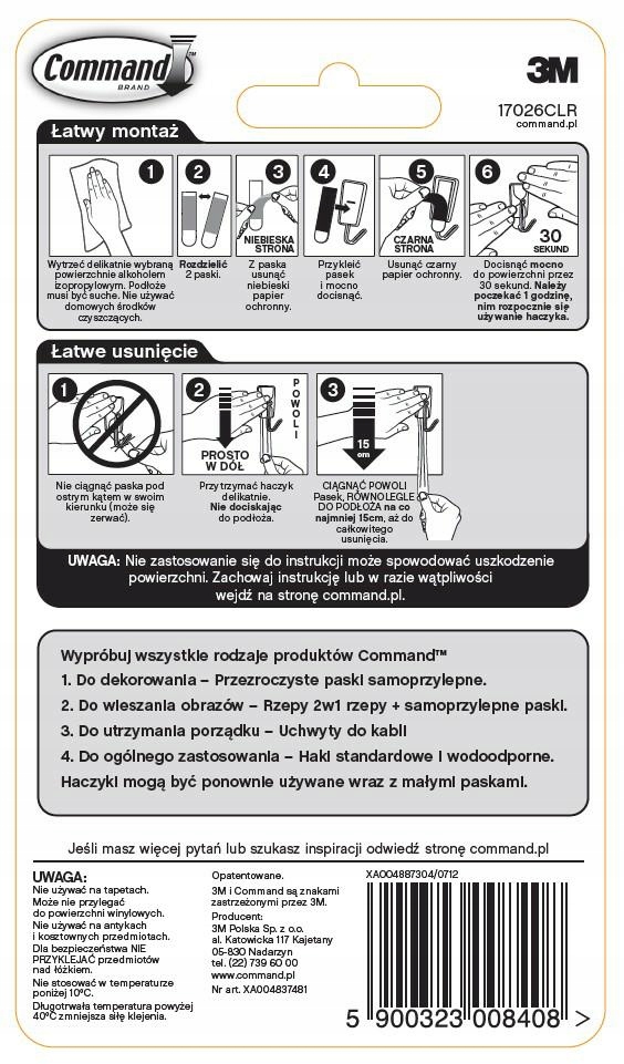 COMMAND 3M DEKORACYJNE PRZEZROCZYSTE 40szt Marka Command