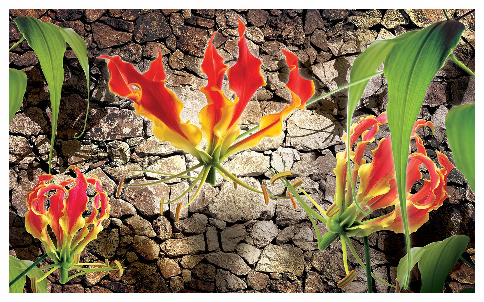 Fototapeta Glorióza na kamenném pozadí s květinovým akcentem 250x175 lepidlo