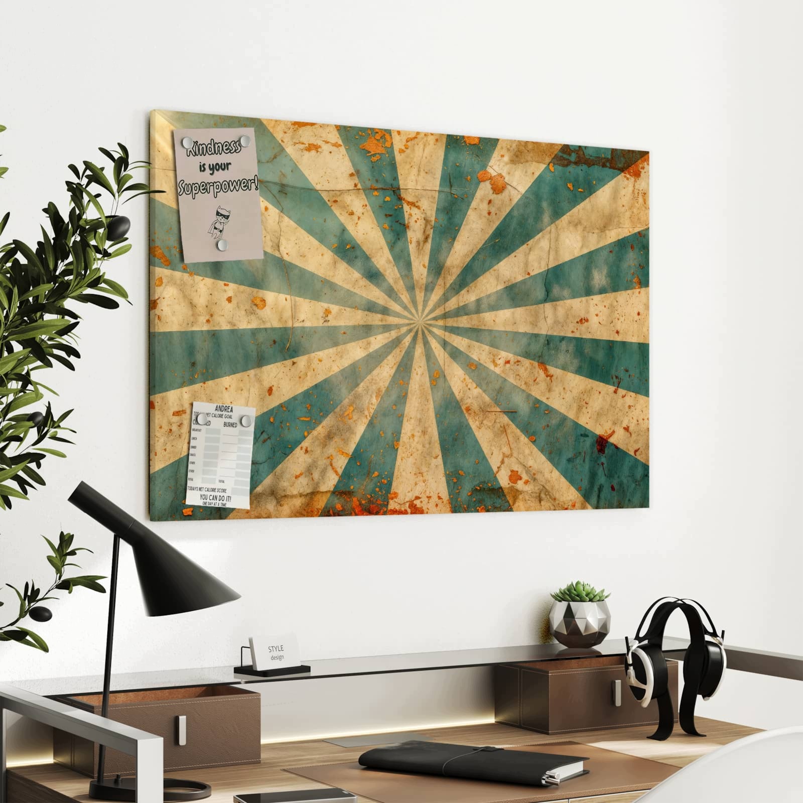 Magnetická tabule Retro Paprsky slunce 90 × 60 cm