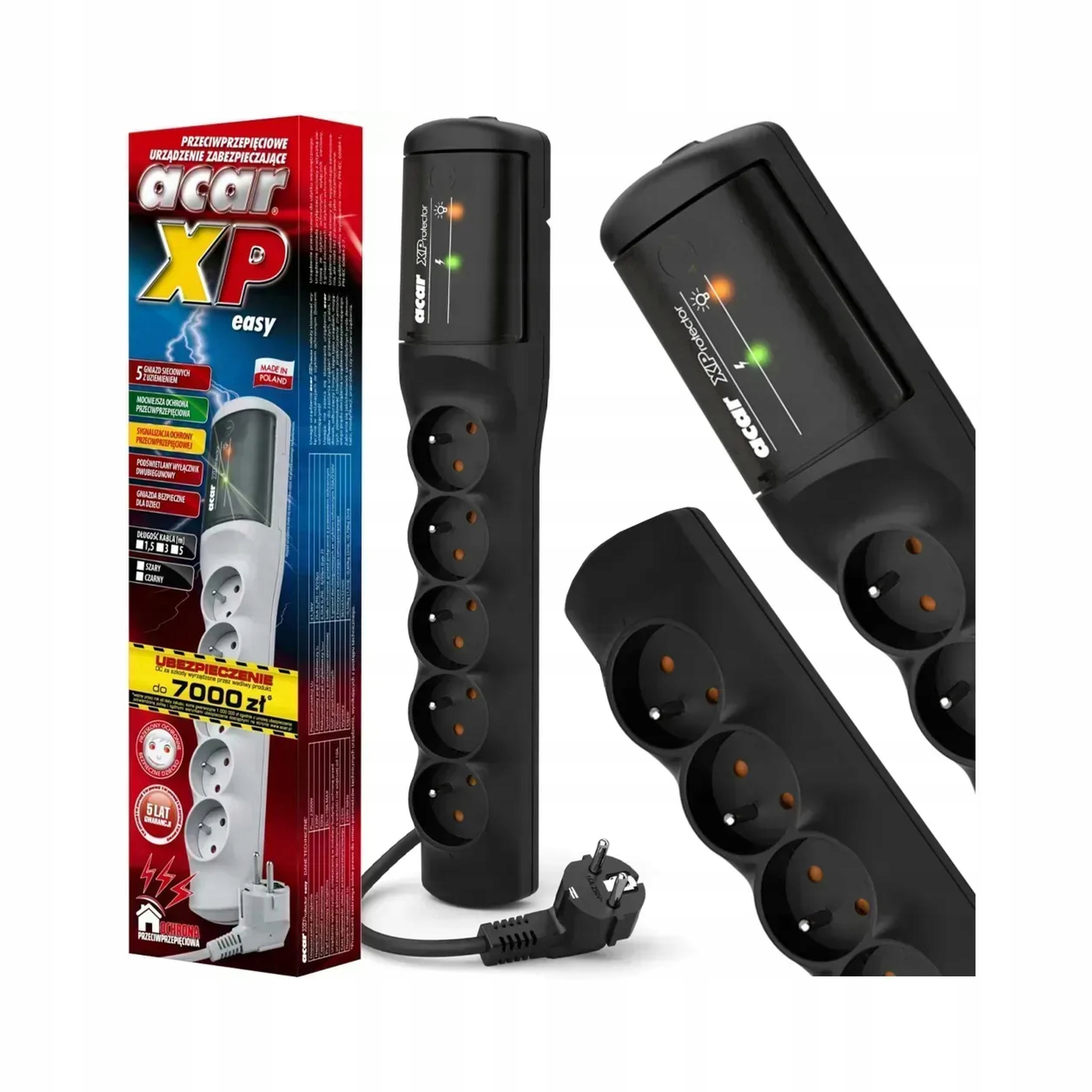 Przedłużacz Listwa Przeciwprzepięciowa 5 Gniazd Bezpiecznik 10A 3m