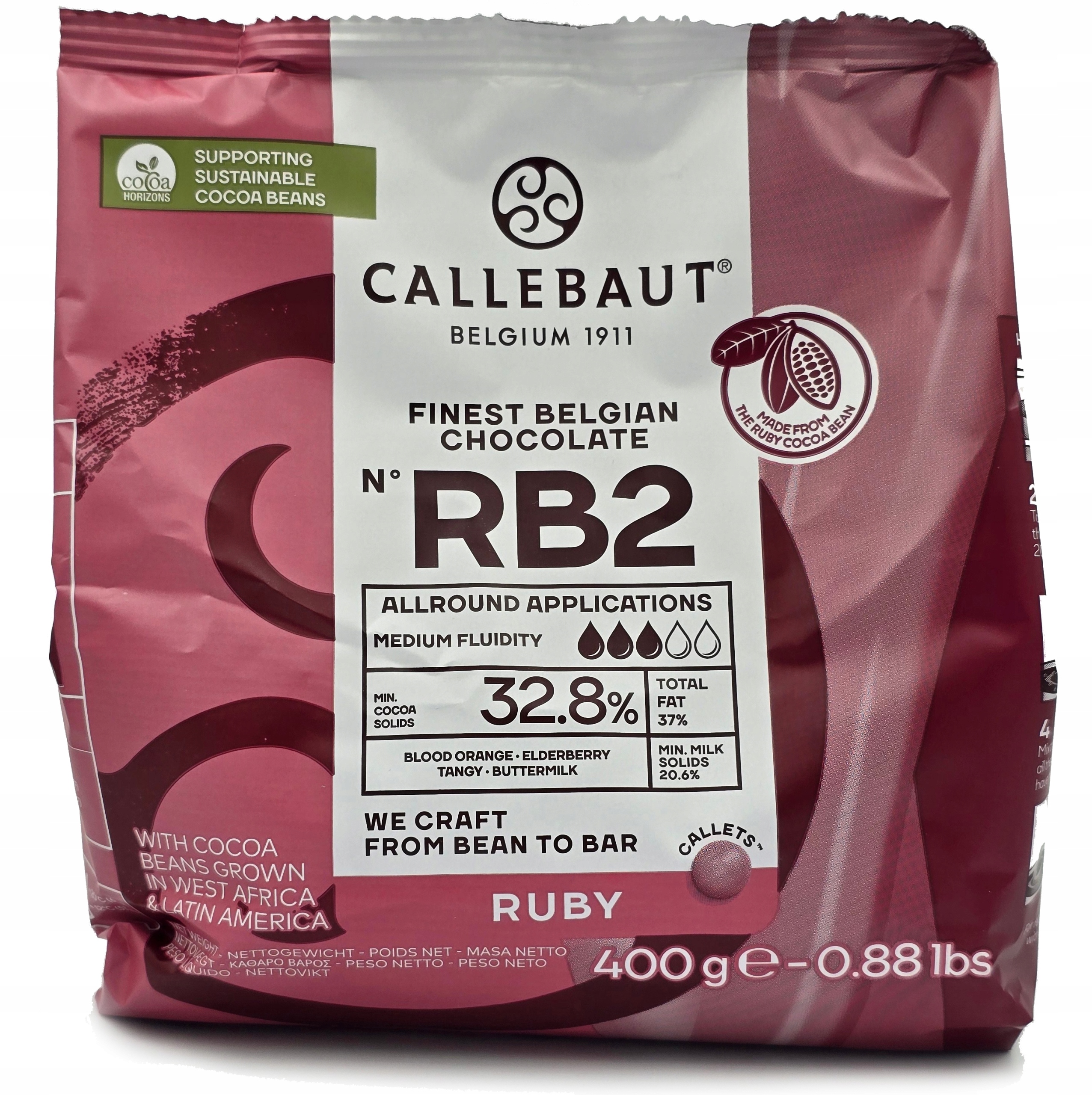 Levně Callebaut Belgická Čokoláda Ruby růžová RB2 v pastilkách 400 g dropsy