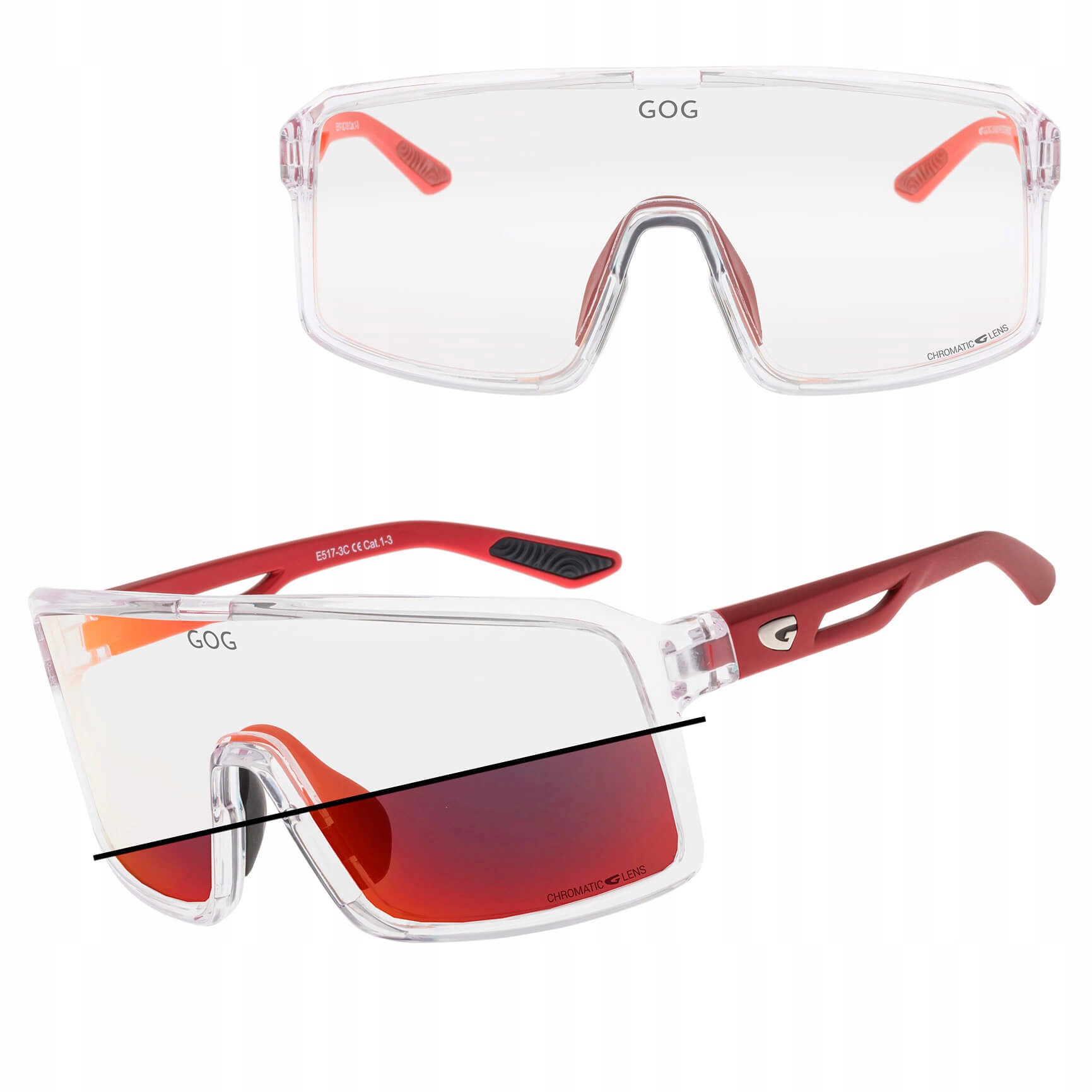 Cyklistické sluneční brýle Fotochromové sportovní Gog Bezbarvé/Bordo