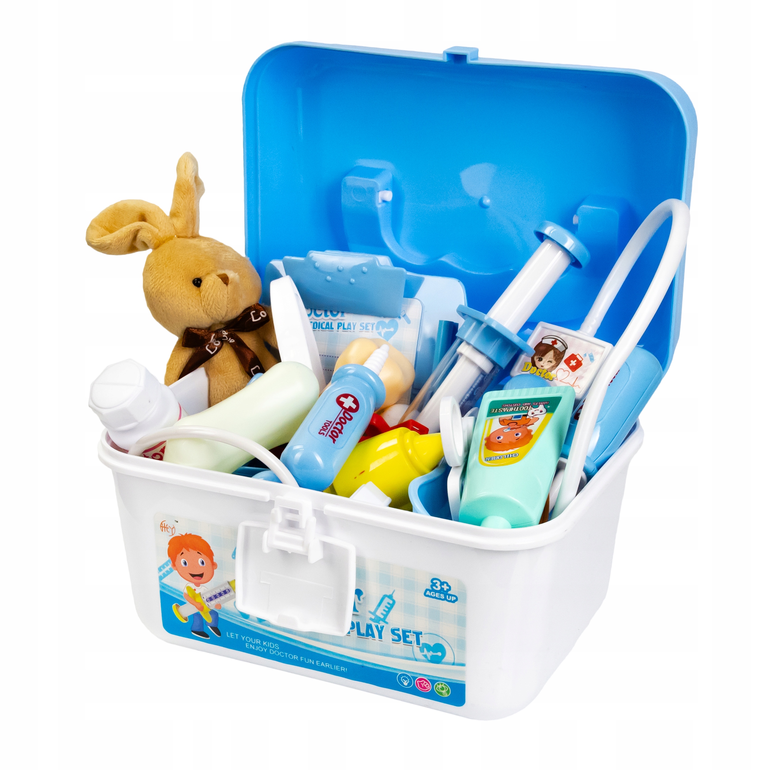 MAŁY DOKTOR ZESTAW LEKARSKI W KUFERKU DLA DZIEWCZYNKI FARTUCH AKCESORIA Szerokość produktu 22 cm
