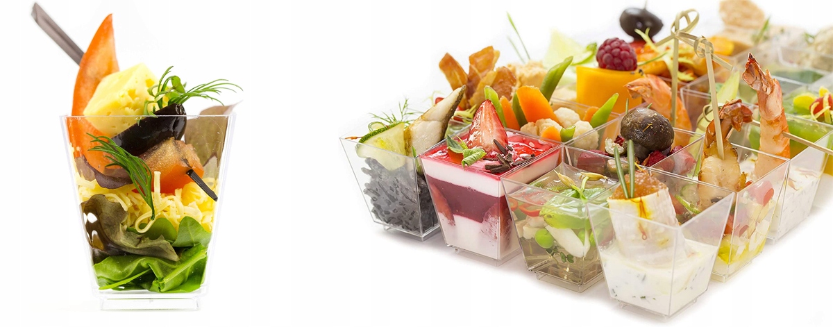 KUBEK PUCHARKI NA PRZEKĄSKI DESERY FINGERFOOD kwadrat 120ml 50szt REUSE Materiał plastik