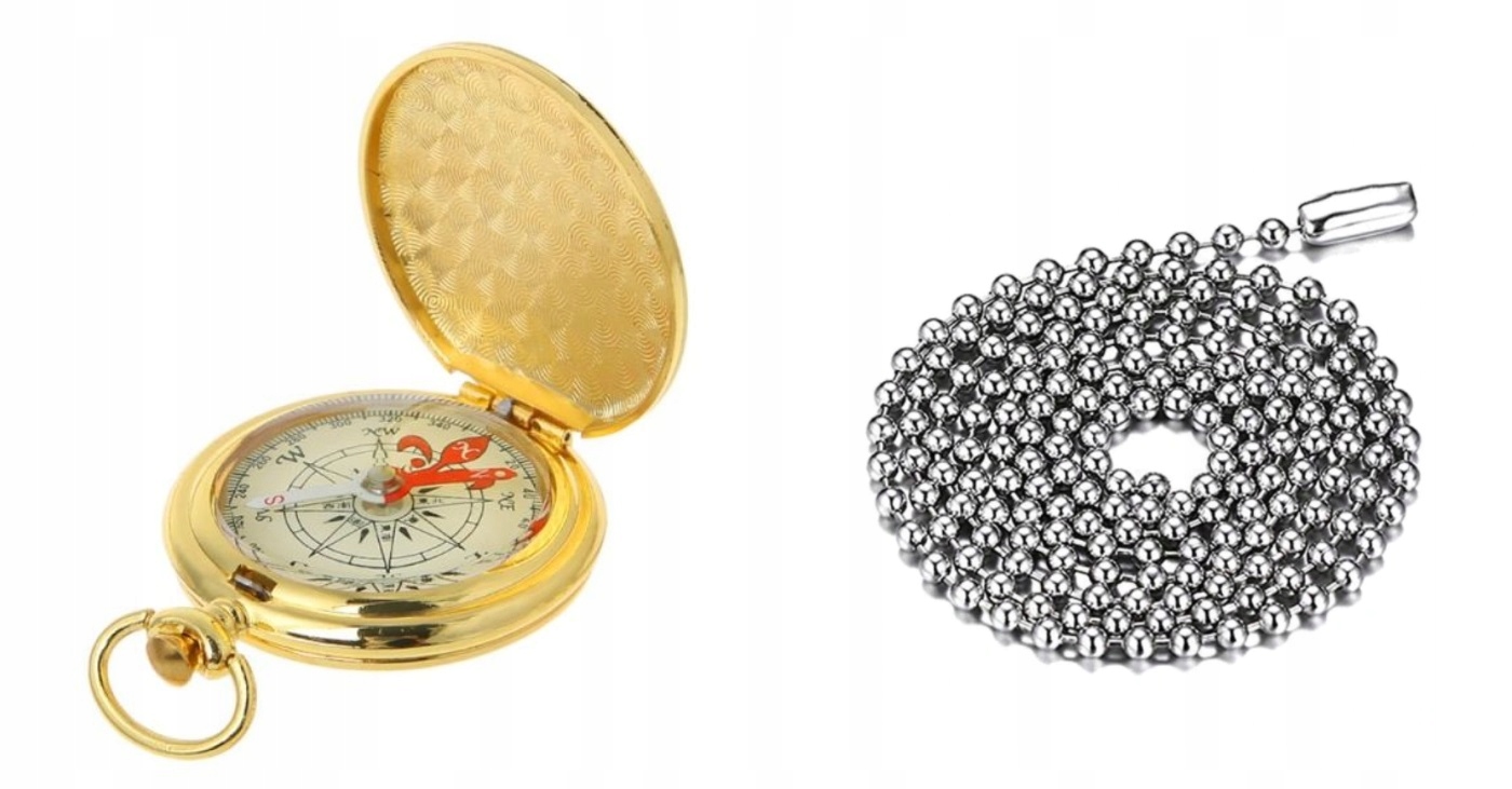 KOMPAS KIESZONKOWY BUSOLA TURYSTYCZNY + ŁAŃCUSZEK