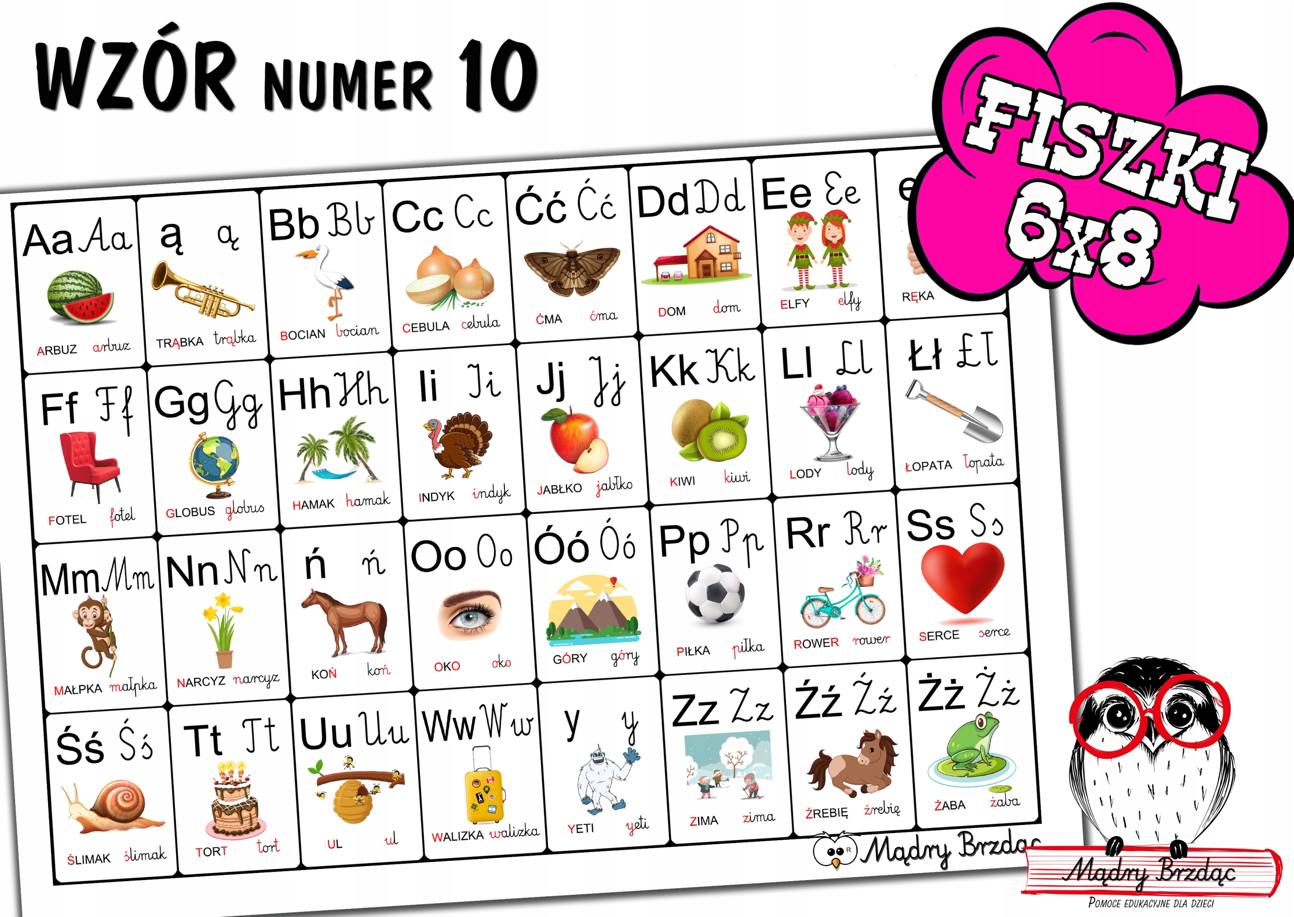 Pomoce fiszki ALFABET + DWUZNAKI karty 6x8 * wzory Rok wydania 2019