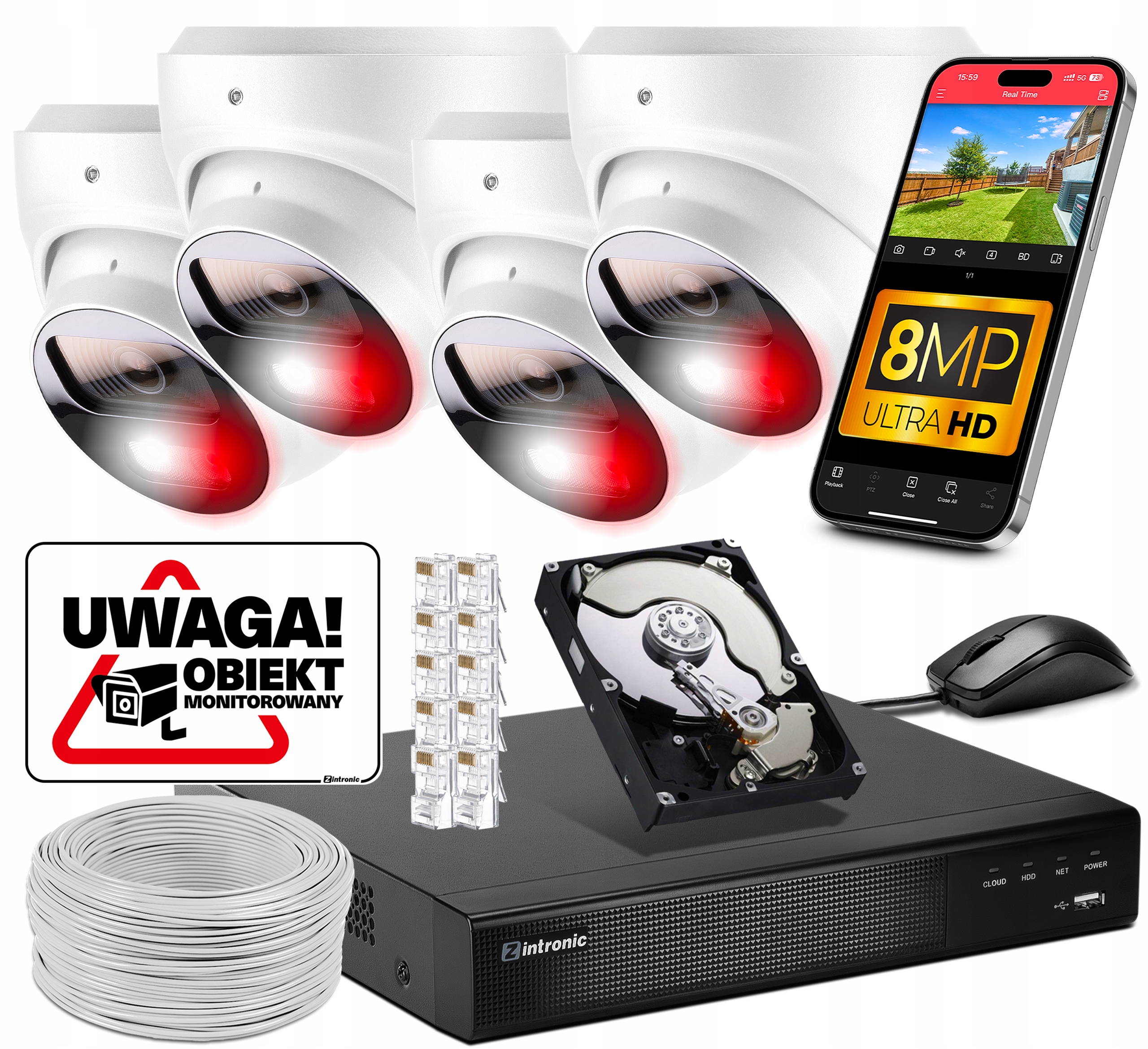 Monitorovanie Obchodu 4 kamery Poe 4K Uhd 8MPx Kupoly Detekcia, Zápis Audio