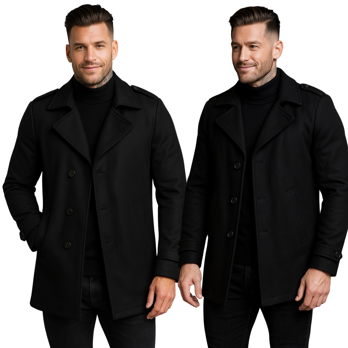 Płaszcz Męski Jednorzędowy W Kolorze Czarnym Klasyczny Do Połowy Uda L