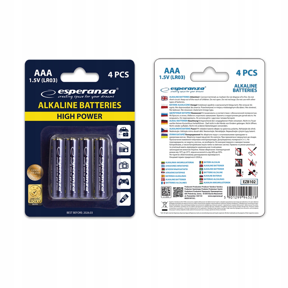 

Bateria alkaliczna Esperanza Aaa (R3) 4 szt.