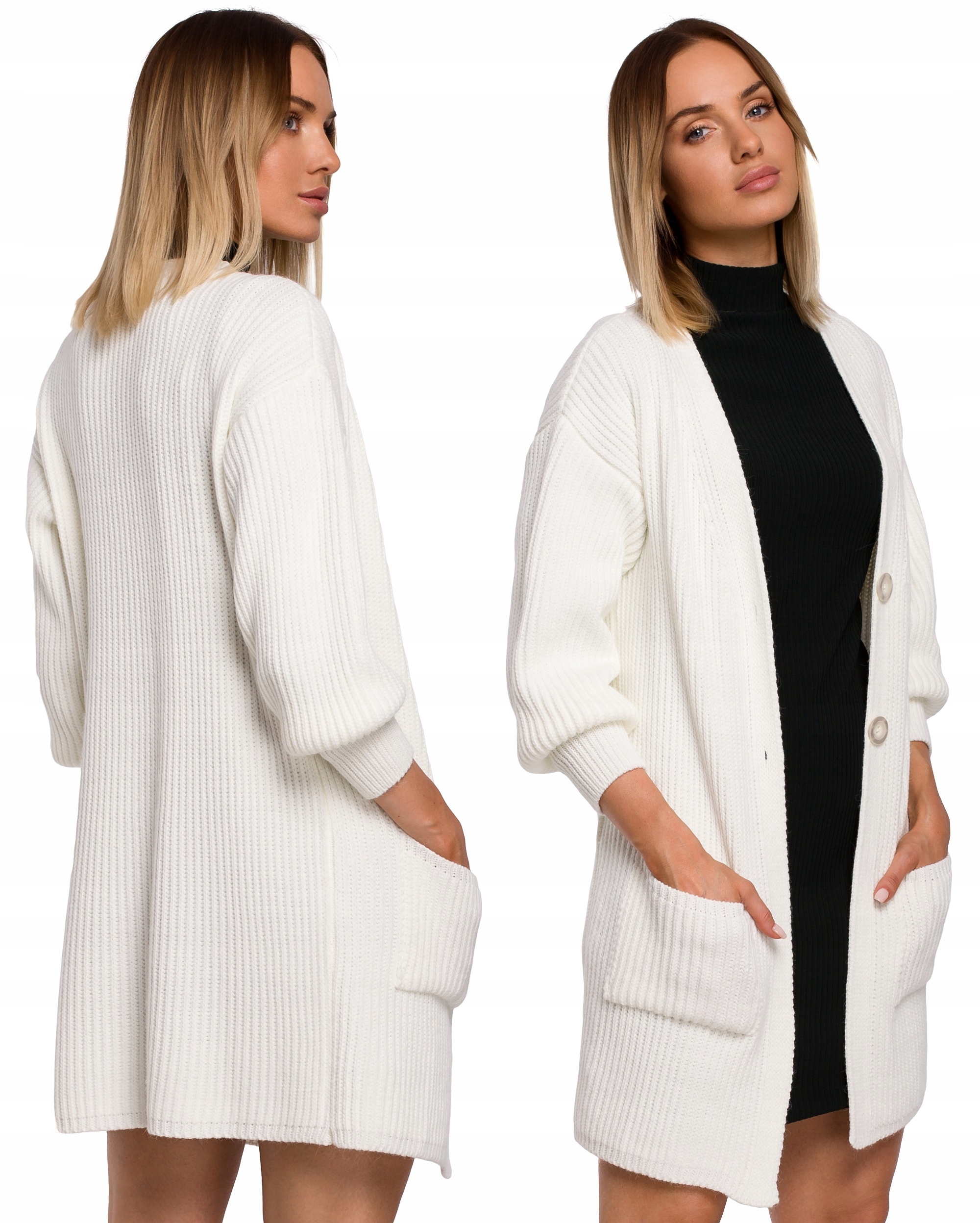 

Sweter Damski Kardigan Z Kieszeniami I Guzikami