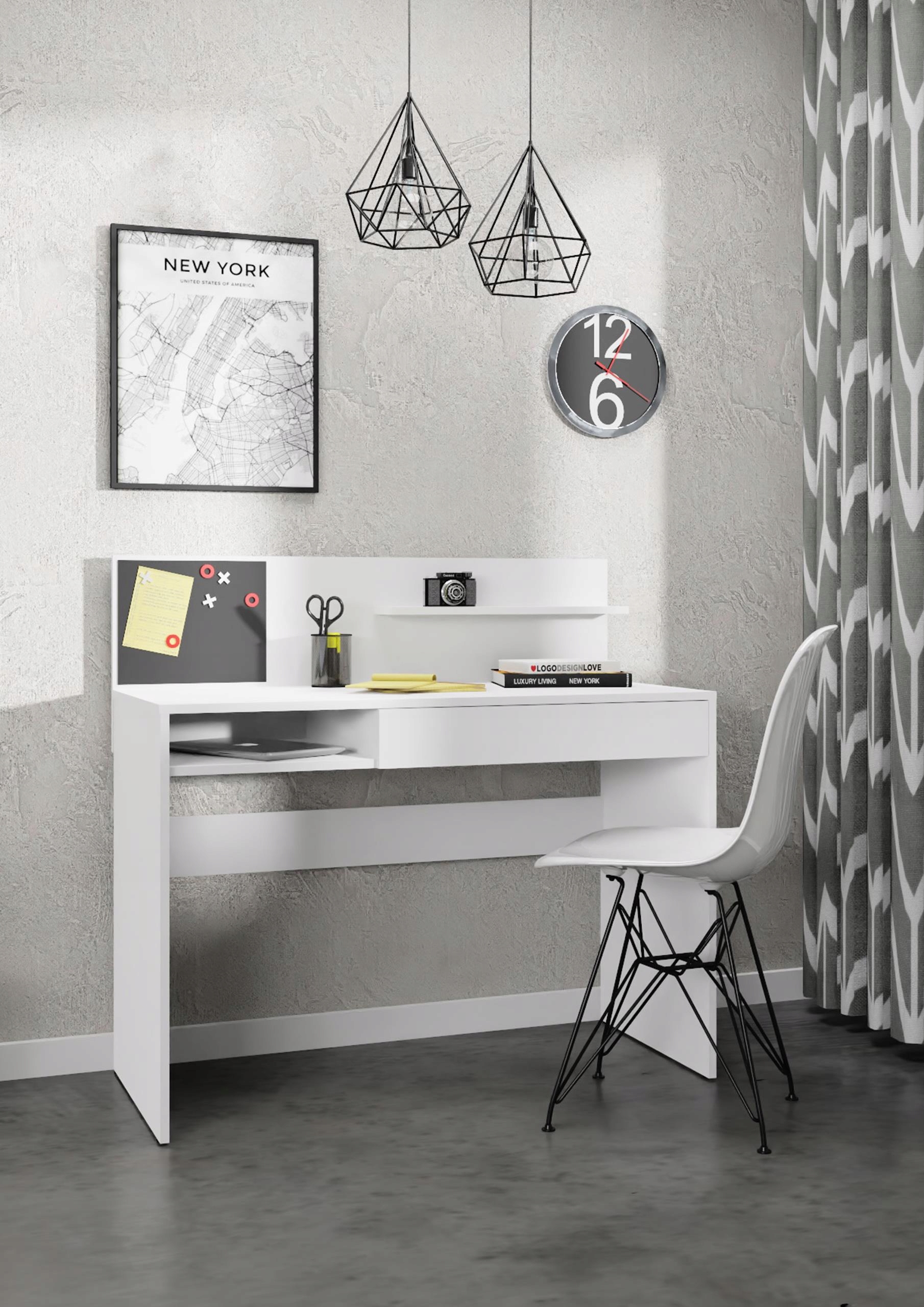 Biurko MAGNET białe 110cm tablica schowek szuflada UFC Głębokość mebla 50 cm