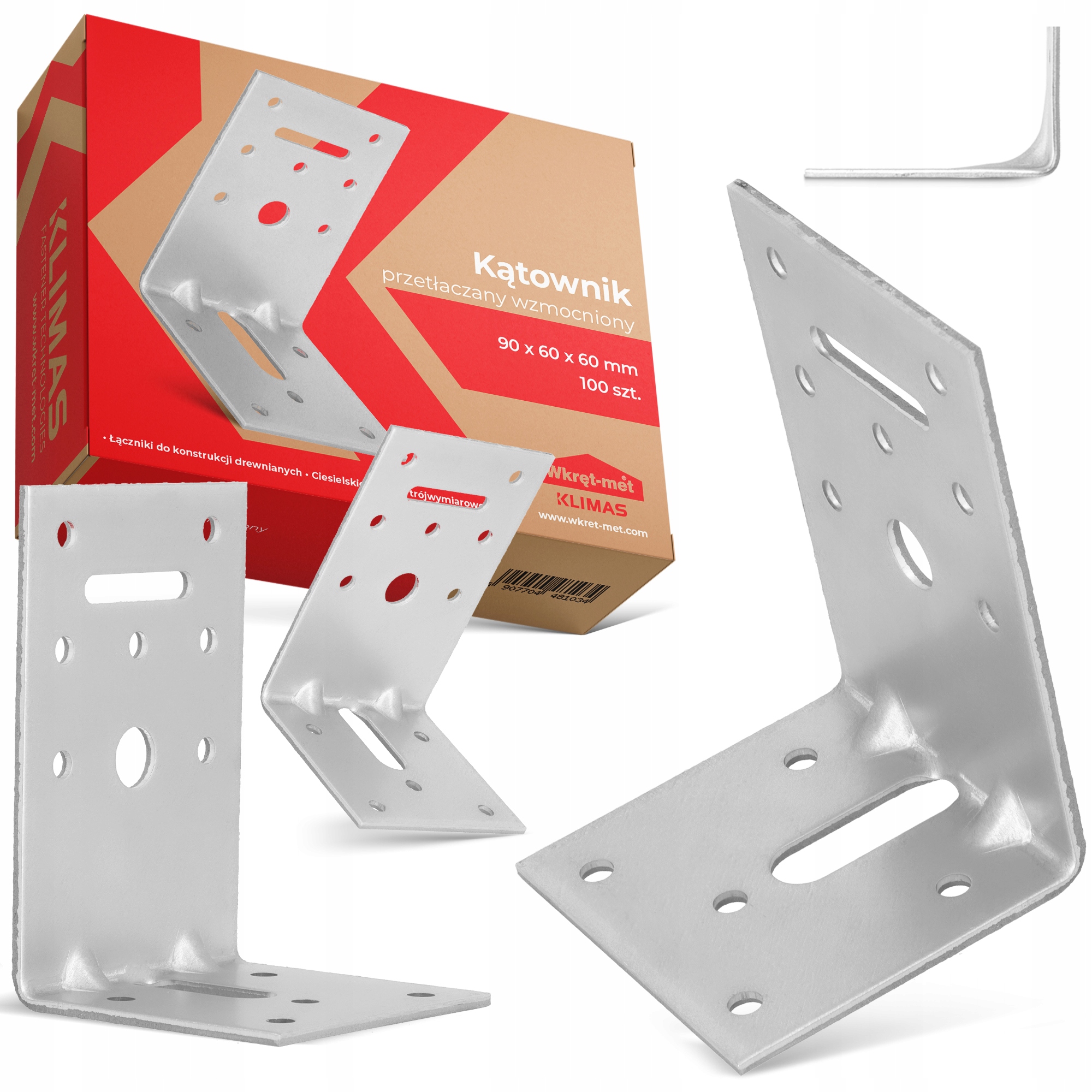 100 x Tesársky Uholník Spojka Ocelová 90x60x60 mm Vystužená Budowl 1K-P