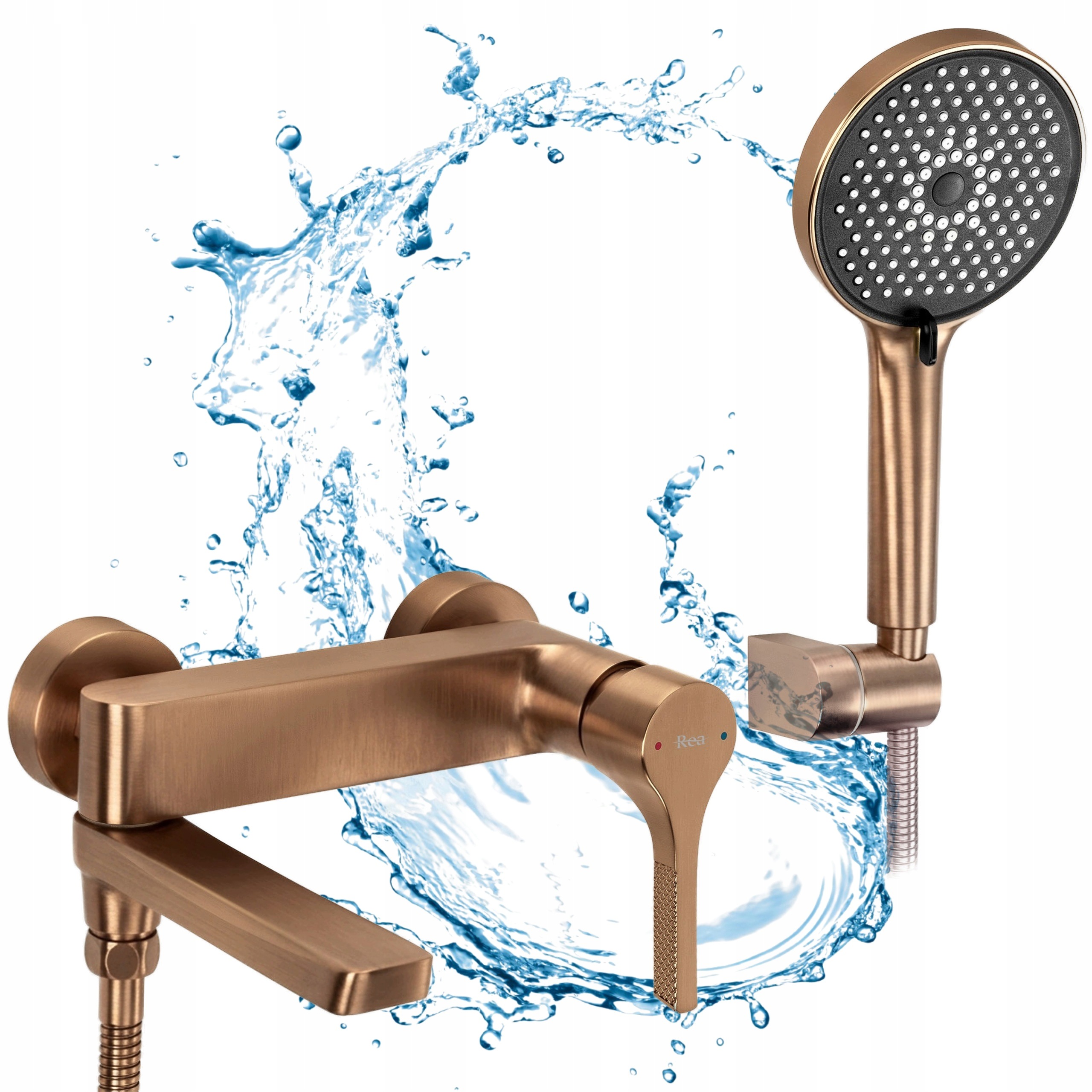 Nástěnná vanová baterie s kartáčovanou mědí a stříkací sadou Maxim Rea
