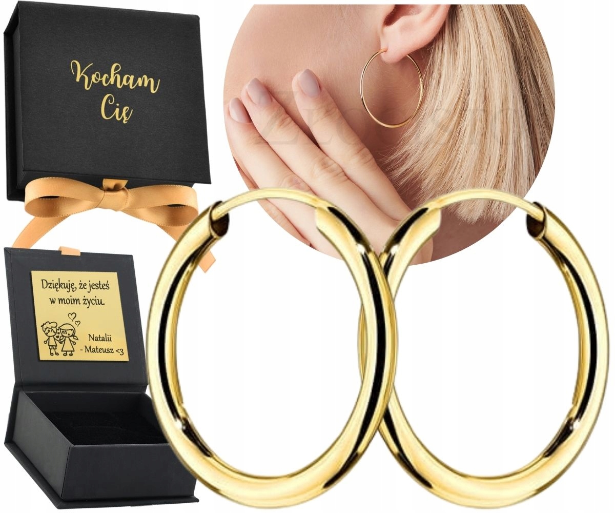Zlaté Náušnice Kruhy 35 MM 3,5 CM Zlato 585 Gravírování Dárek Pro Ni