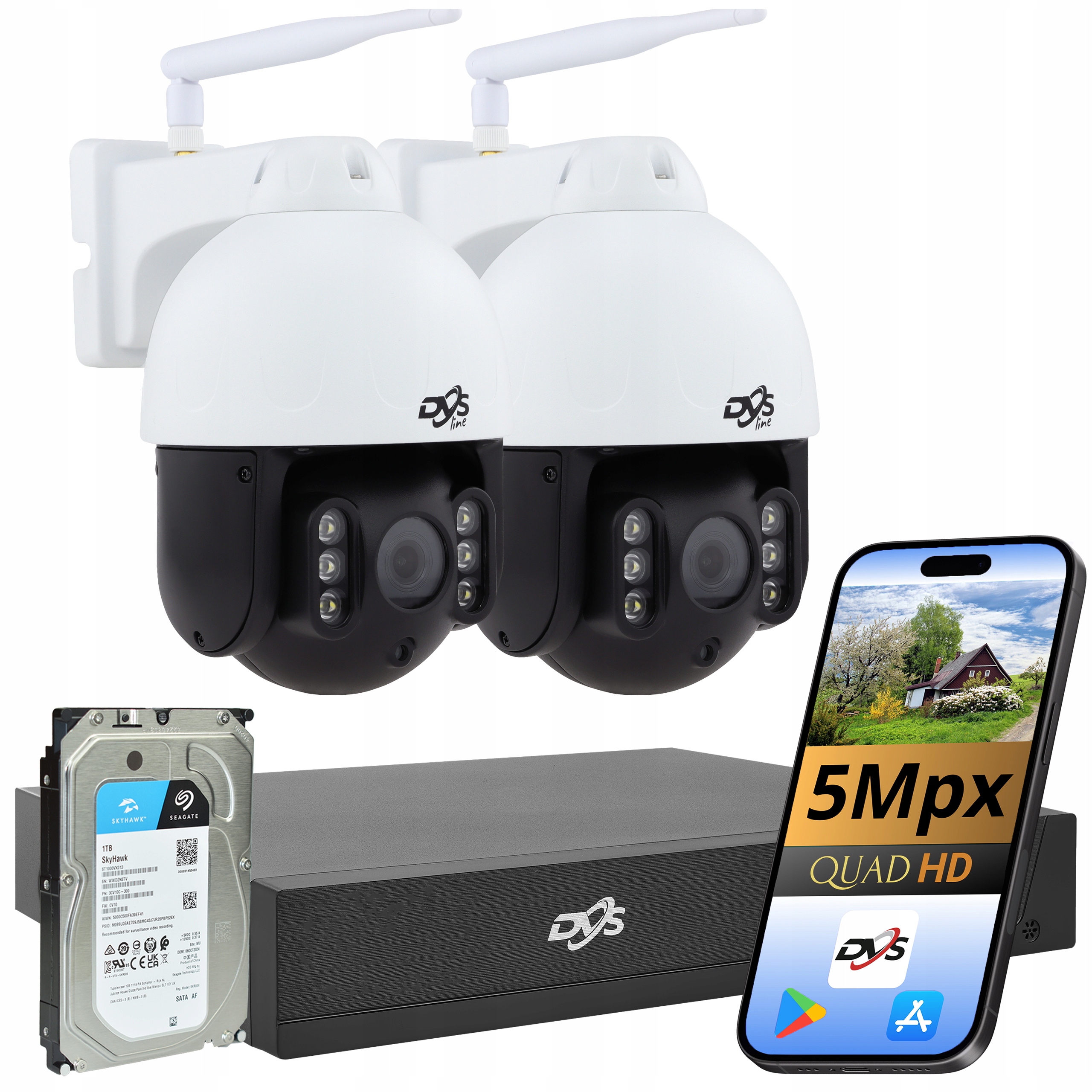 Sada Wifi Kamer 2 Kamery 5Mpx Otočné Bezdrátové Pro Monitorování 1TB