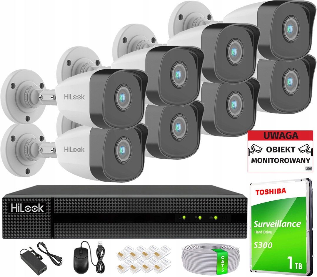 Sada pro monitorování HiLook NVR-8CH-5MP/8P 8x IPCAM-B5 1TB Příslušenství