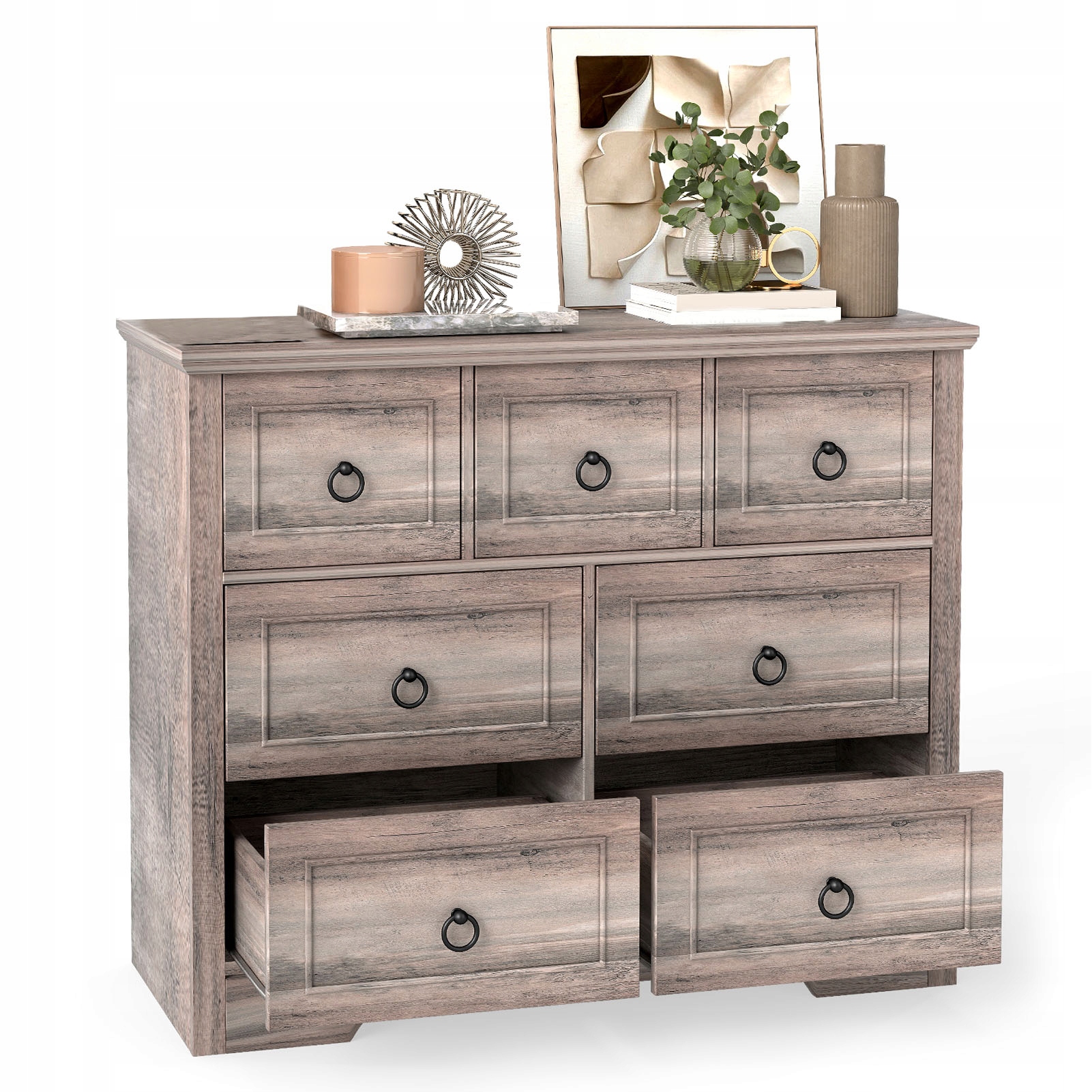 Komoda se 7 zásuvkami z Mdf, šedá, do ložnice nebo obývacího pokoje
