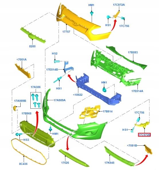 ŚLIZG ZDERZAKA PRZEDNI PRAWY TOURNEO CONNECT 2013- Strona zabudowy przód