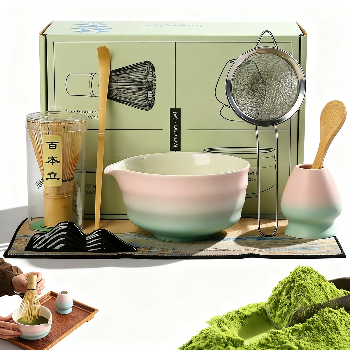 Levně 8 Ks Sada Matcha Gradient Růžová, Kompletní Funkční Akcesoria, Praktické