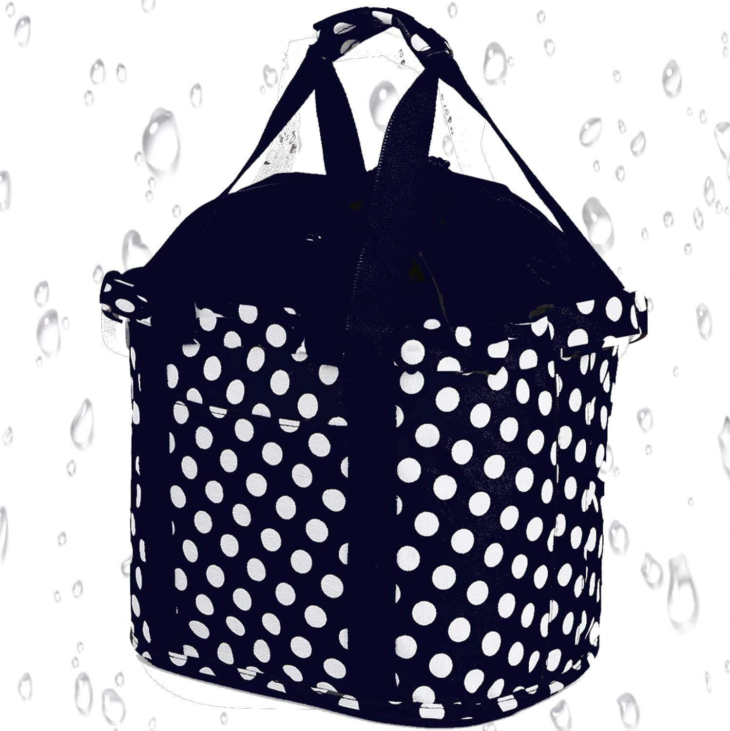 SKŁADANA TORBA KOSZYK DO ROWERU + UCHWYT GRANATOWY GROSZKI Marka bez marki