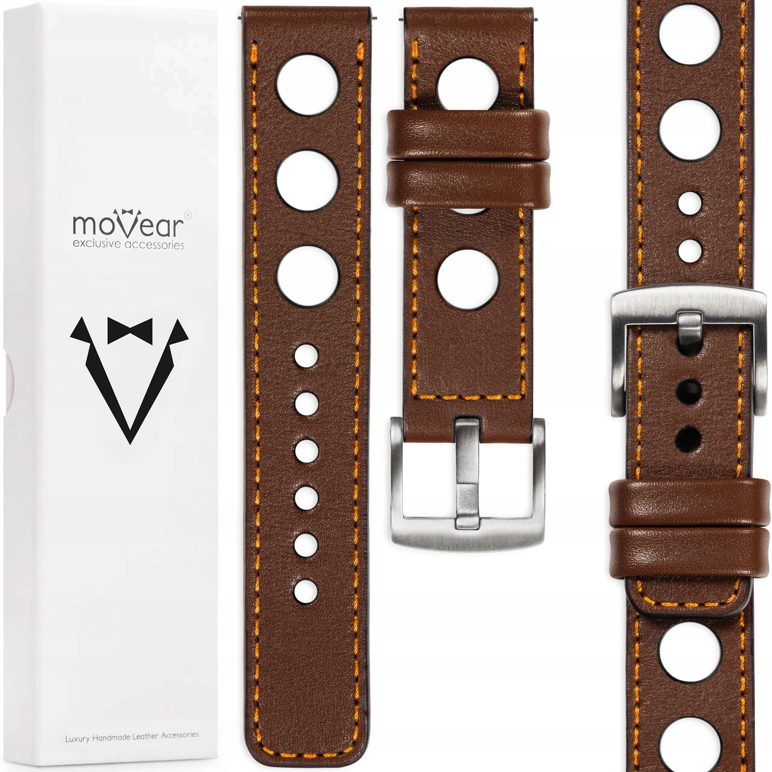 Řemínek 22 mm pro prémiové hodinky, elegantní, ručně vyrobený Movear, tmavě hnědý