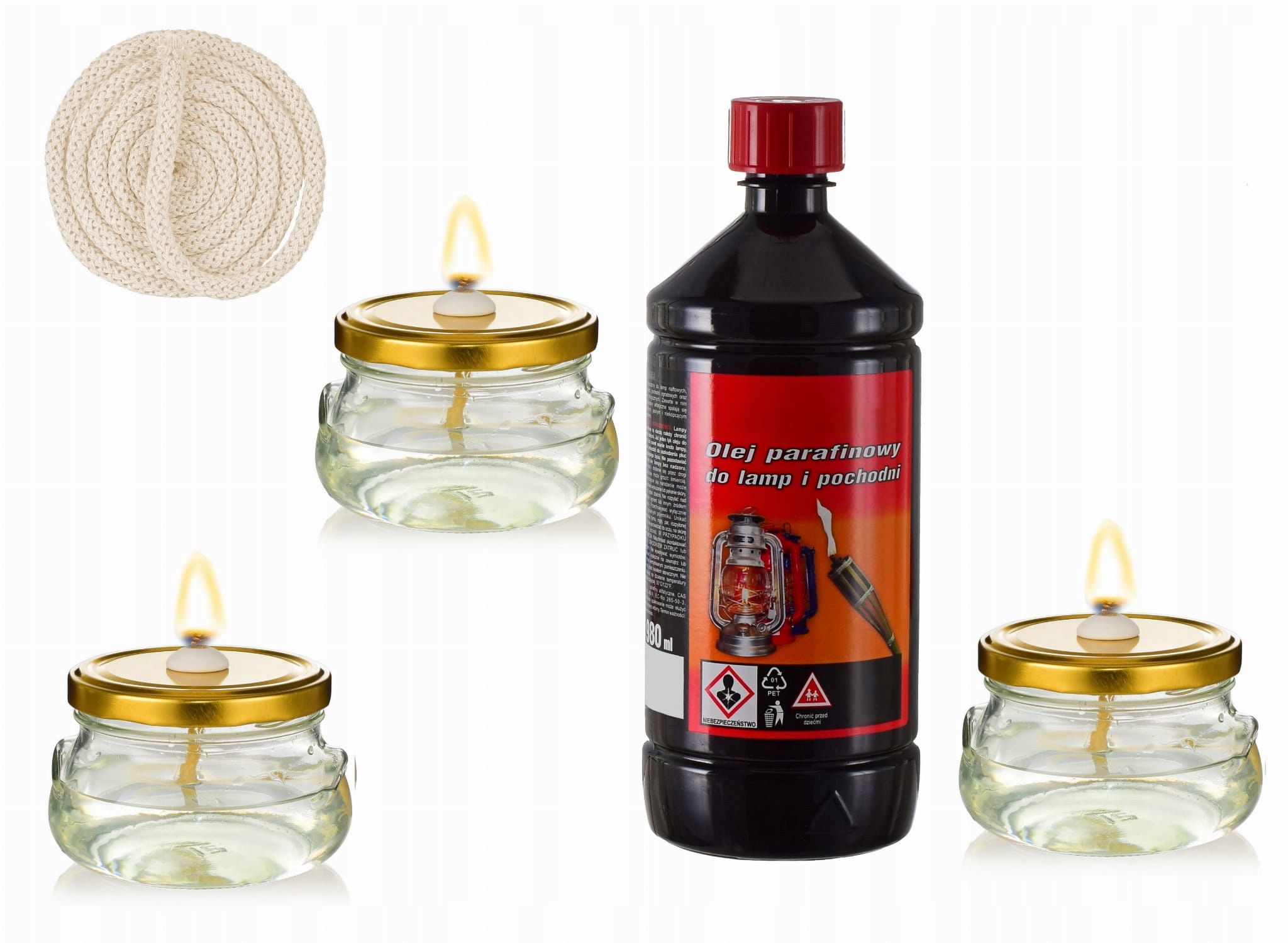 ZESTAW 3 LAMPY NAFTOWE LAMPION ŚWIECA +OLEJ + KNOT