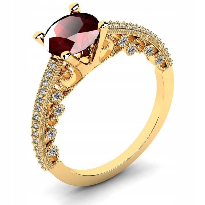 

Pierścionek Złoty Z Bordową Cyrkonią 14KR