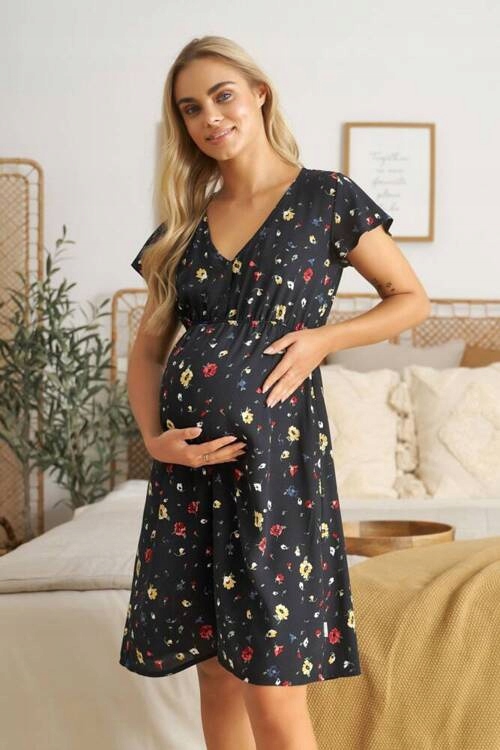 Rozepínací košile noční Doctor Nap květinová viskóza šedá L