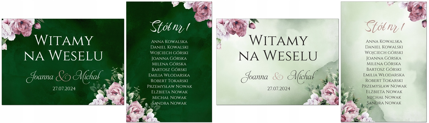 Plan stołów gości tablica na wesele A5 8szt Kształt prostokątny