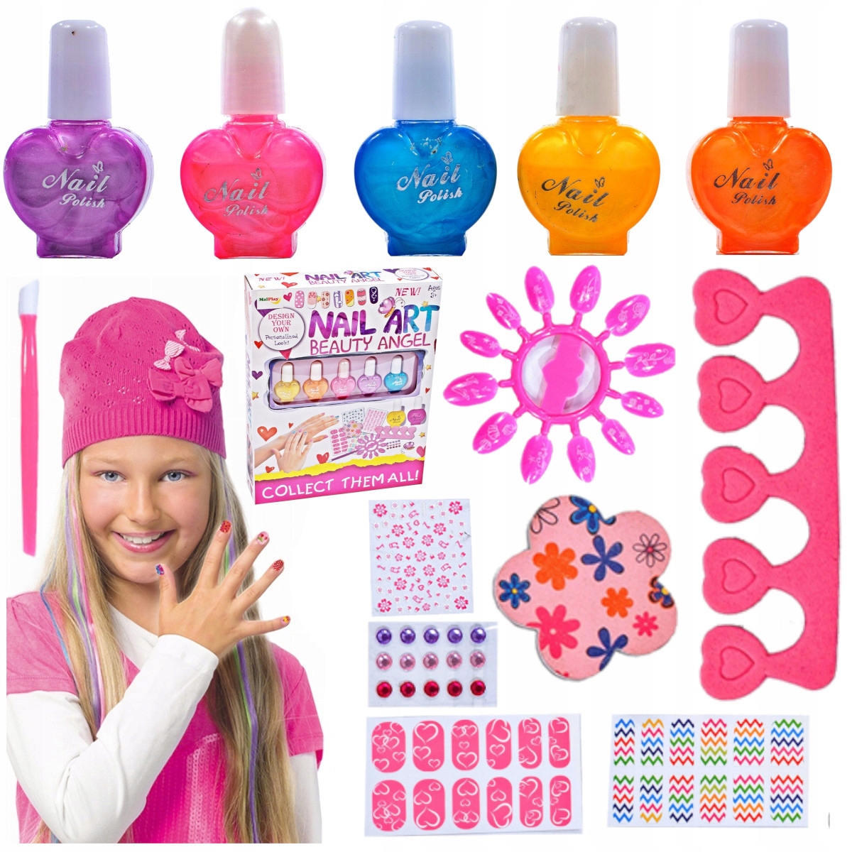 ZESTAW MANICURE DO MALOWANIA ZDOBIENIA PAZNOKCI DZIECI bezpieczne LAKIERY Kod producenta X36