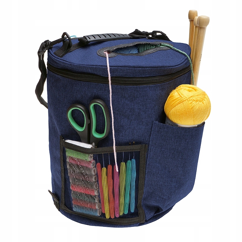 Pletací taška na příze a doplňky organizér tuba tmavě modrá 27x30 cm