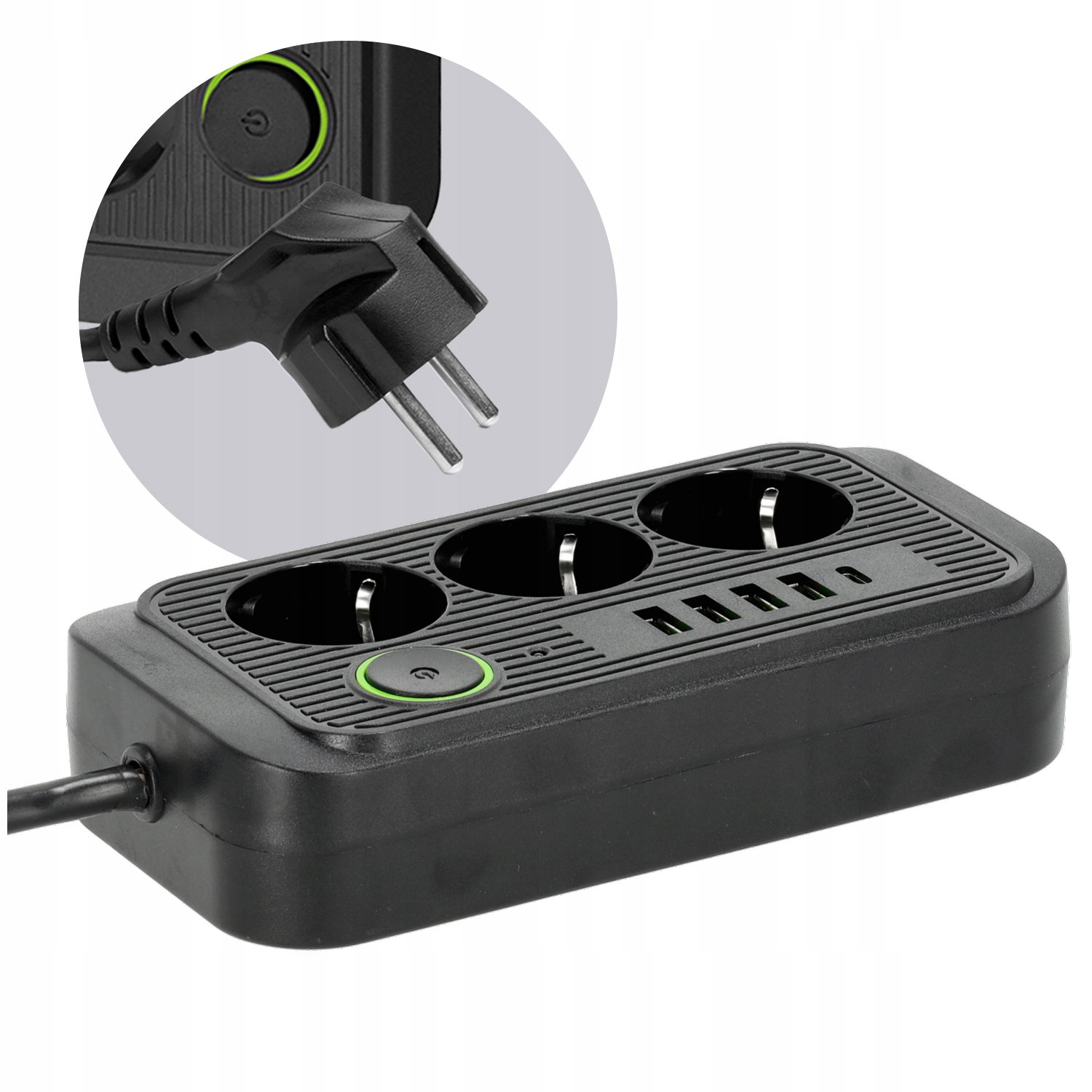 Prodlužovací Kabel Zásuvková Lišta 5 m 3gn 4x Usb-a Usb-c Vypínač Černý