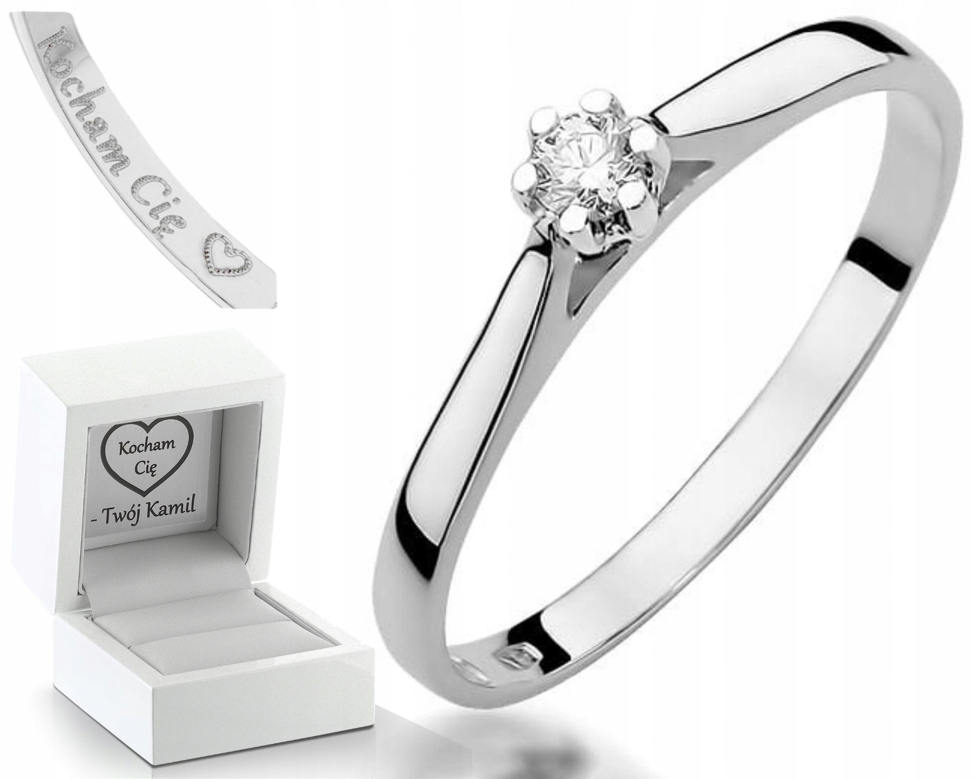 Zásnubní Prstýnek Diamant Bílé Zlato Gravírování Bonus 585 Dárek