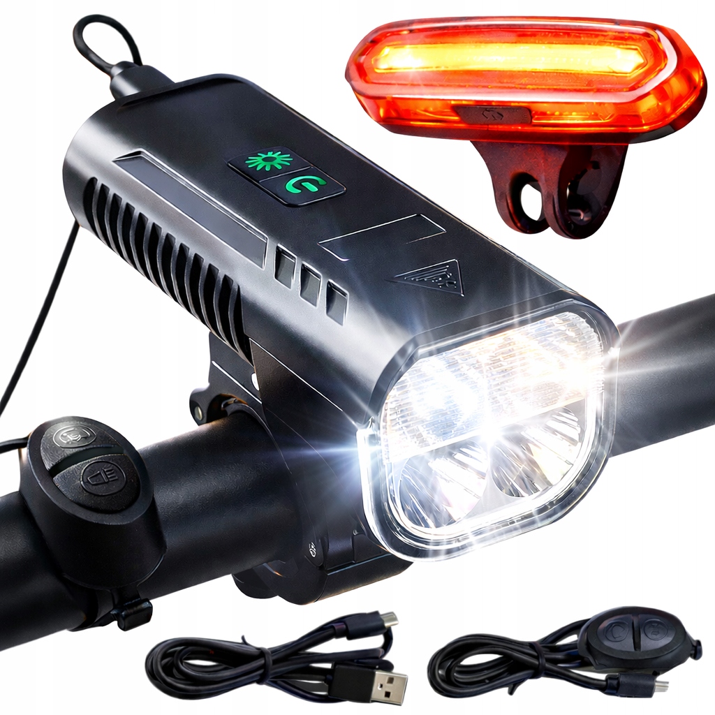 Zestaw Lampek Rowerowych Przód Tył 1000 LM Z Klaksonem 100dB Usb-c 4xT6 Led