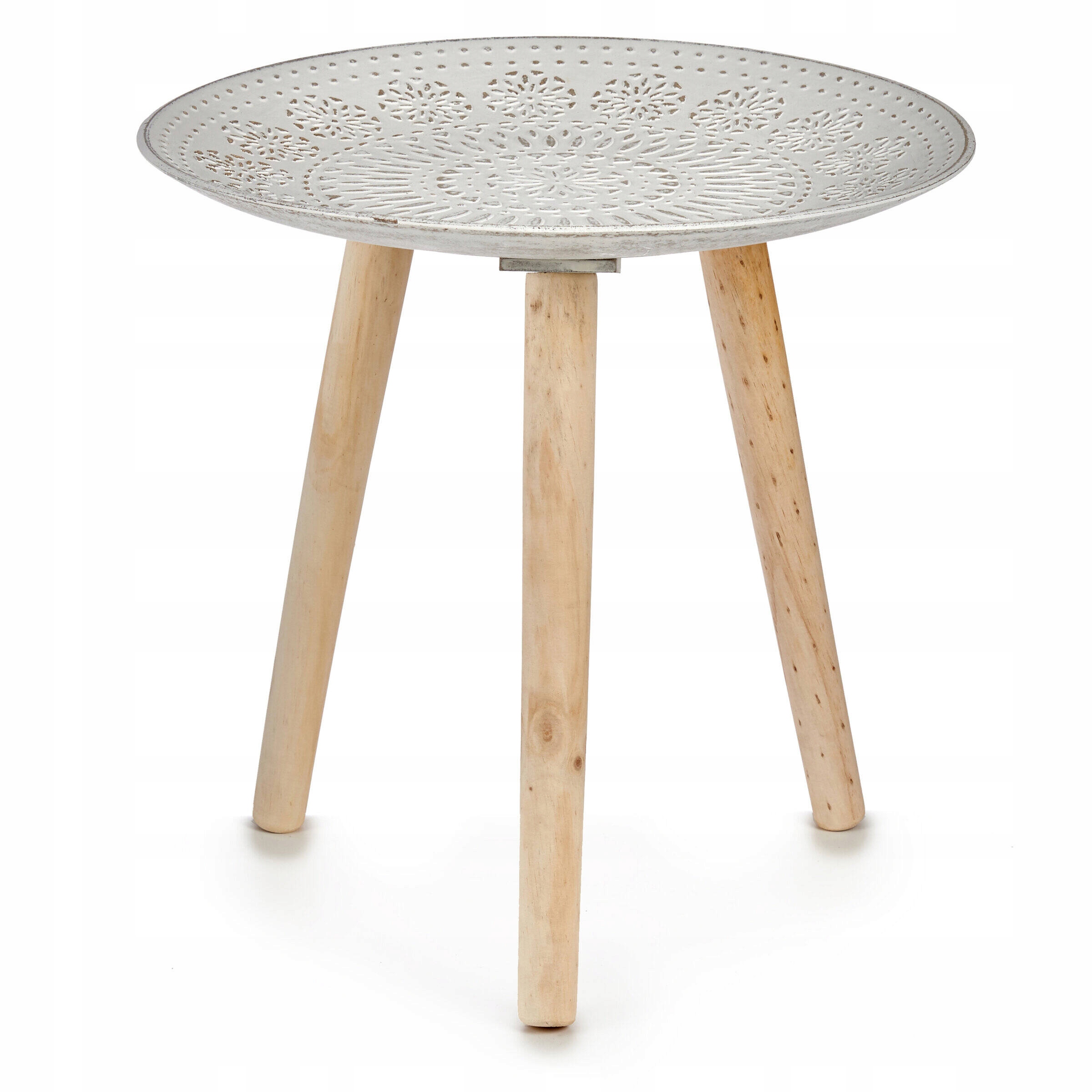 Kávový Stolek Kulatý, Šedý, Dřevěný, S Mandalovým Vzorem 39 X 40 CM, Do 5 Kg