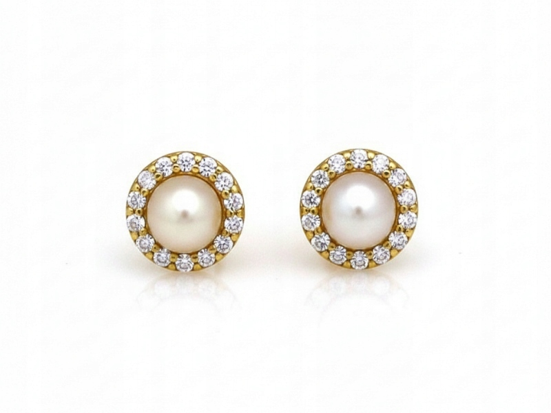 Dámské Zlaté Náušnice 585 s perlou a zirkony, motiv markýzy jako dárek