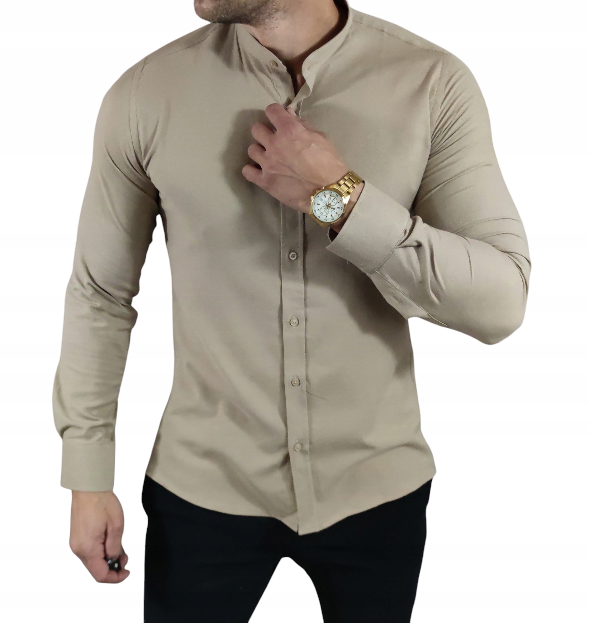 Košile slim fit se stojáčkem casual béžová struktura EGO01 L