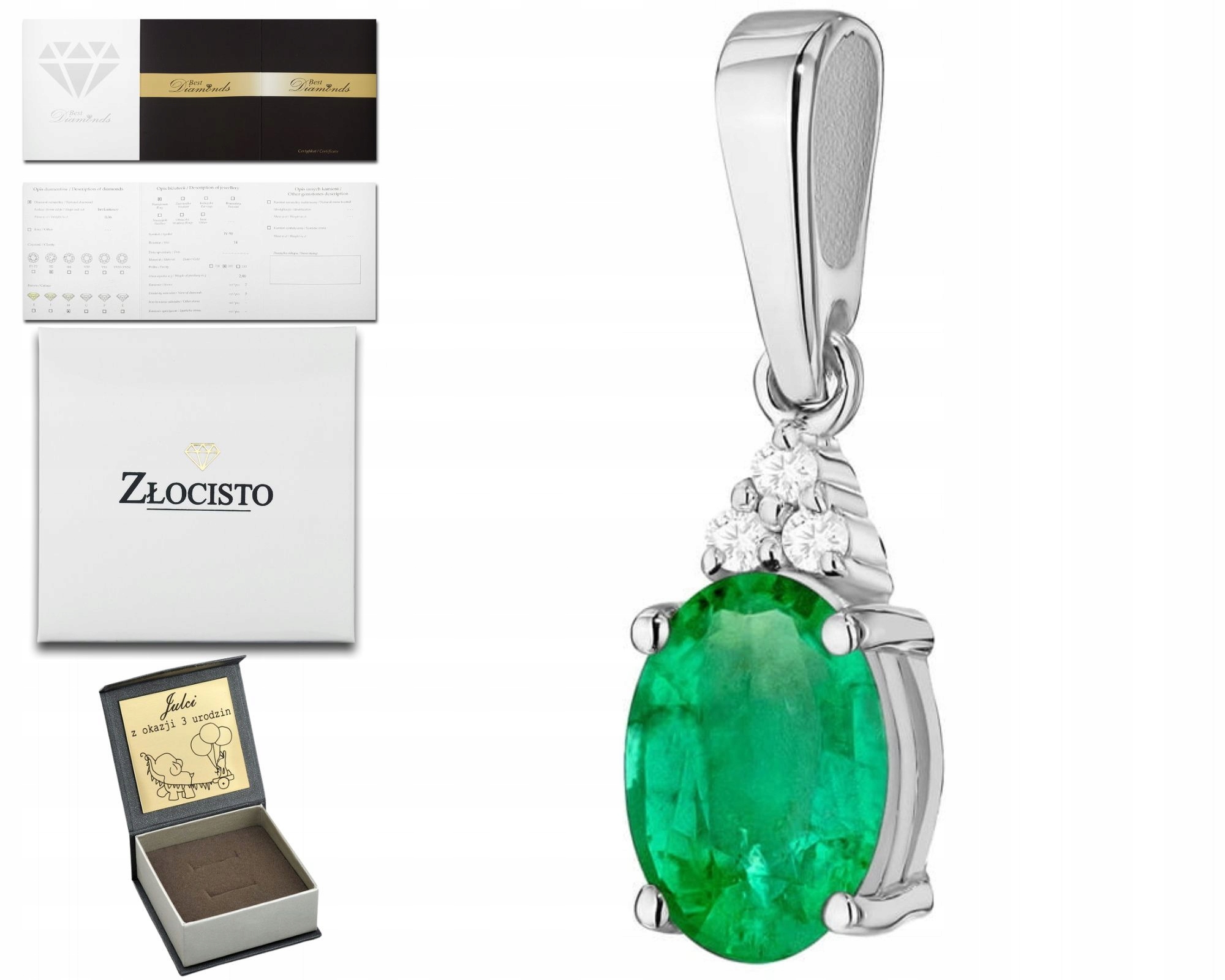 Přívěsek Se Smaragdem Zelený