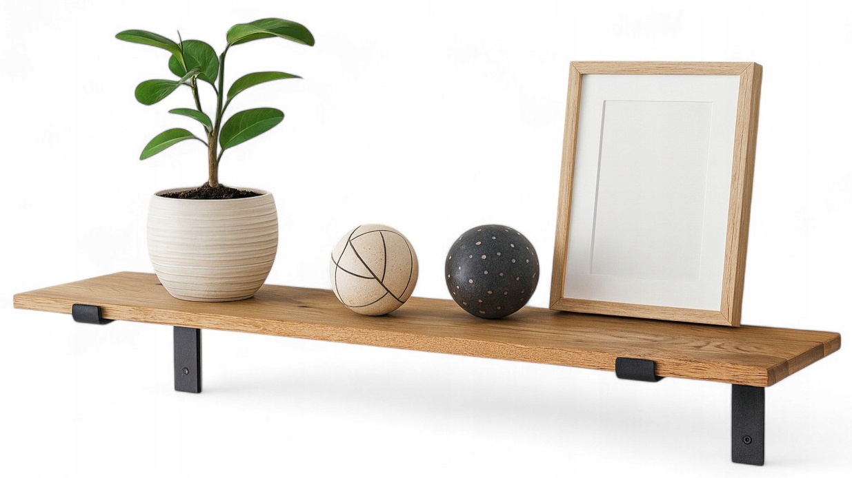 Závesná polica z masívneho loftového dubu na stenu na knihy 120 cm x 15 cm