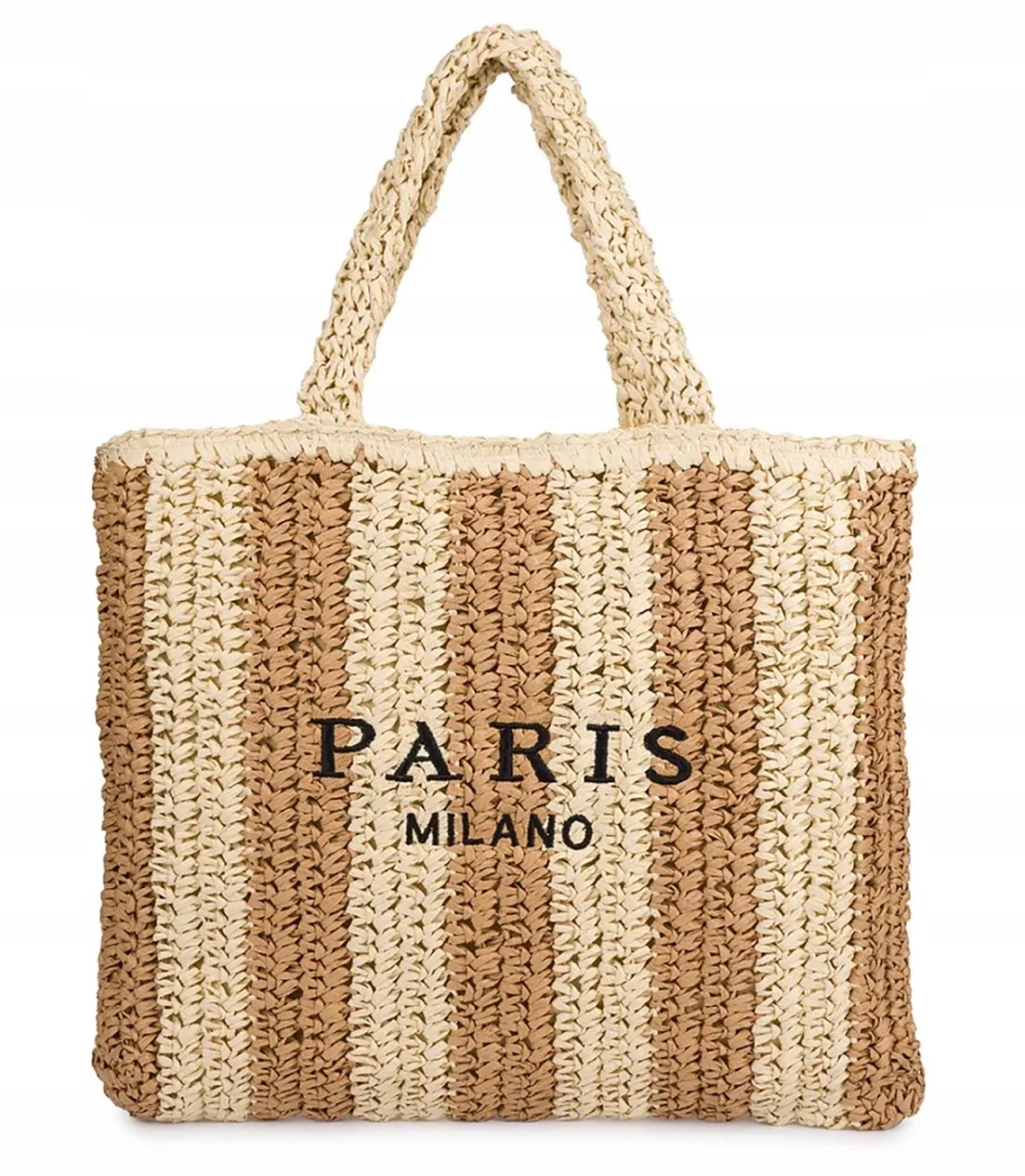 Elegantní velká taška s pletenou shoperkou s vertikálními pruhy a nápisem Paris