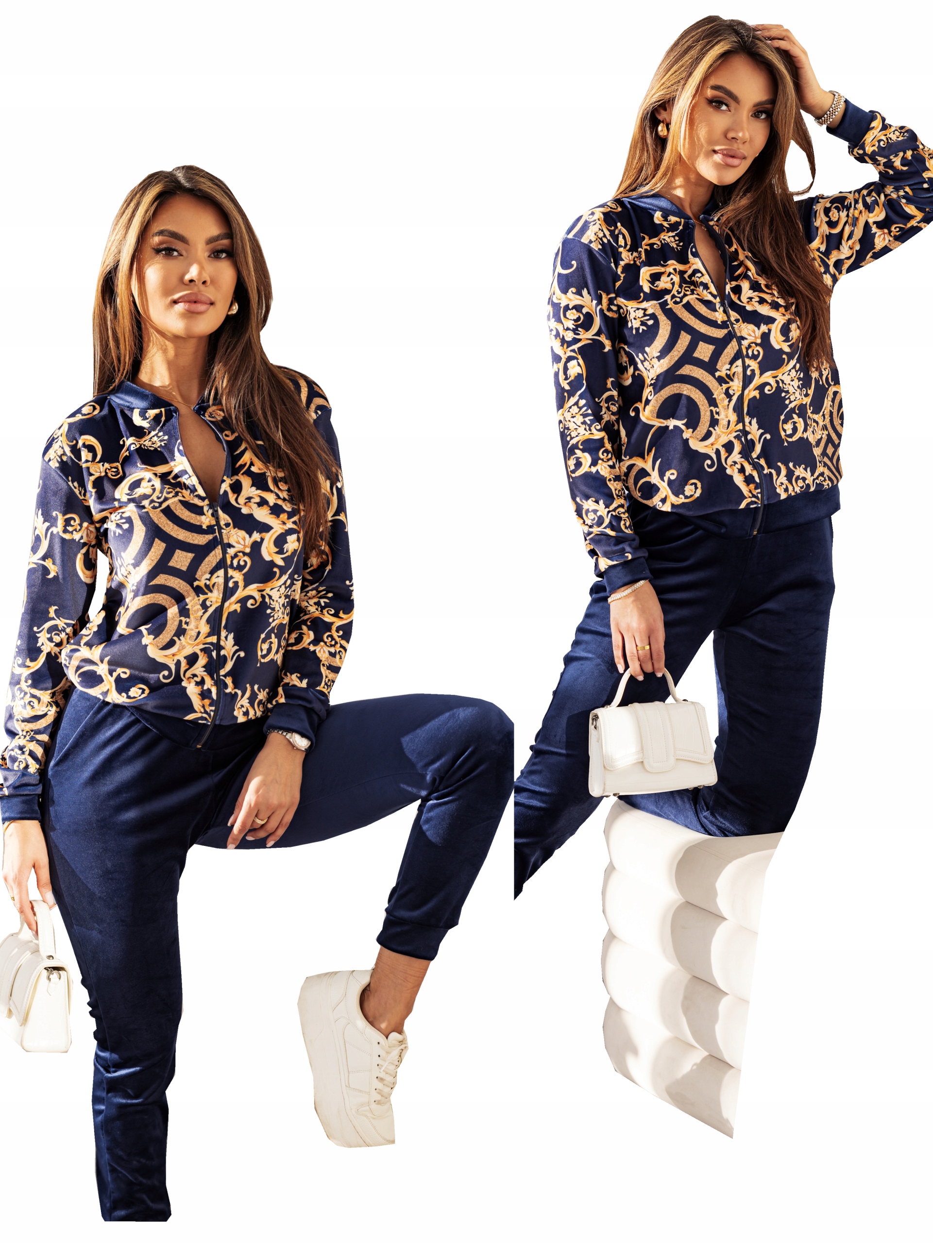 Dres Welurowy Komplet Damski Vesuvia Bluza Rozpinana Bomberka S/m