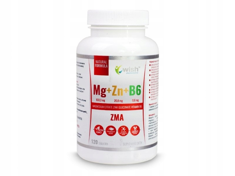 WISH Mg+Zn+B6 120 tabletek Magnez Cynk Witamina B6 ZMA Odporność — 3