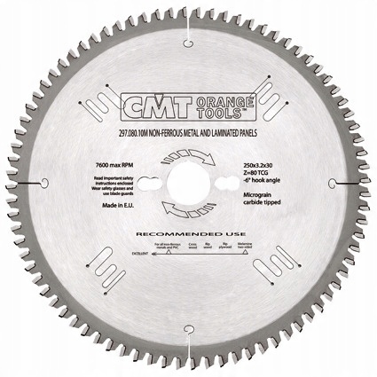 

Cmt Piła do Aluminium/HPL 250x30x80Z /-6° Neg.