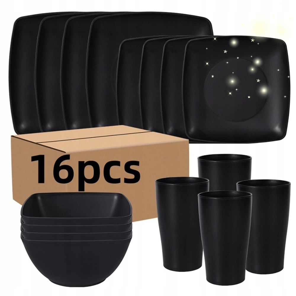 Sada Nádobí 16 Kusů Pro 4 Osoby, Čtvercová, Z Pšeničné Slámy Bez Bpa