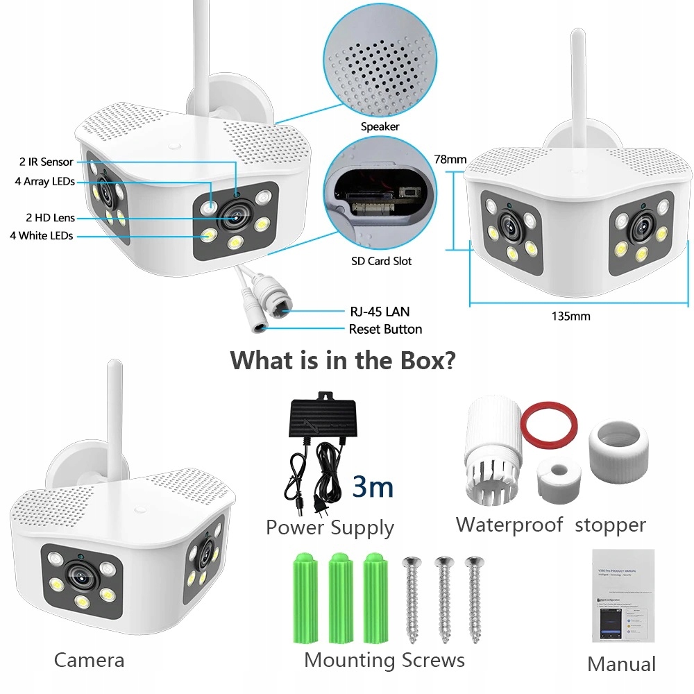 KAMERA IP WIFI PANORAMICZNA 180° 8MPX 4k KOLOR EAN (GTIN) 6939554957116