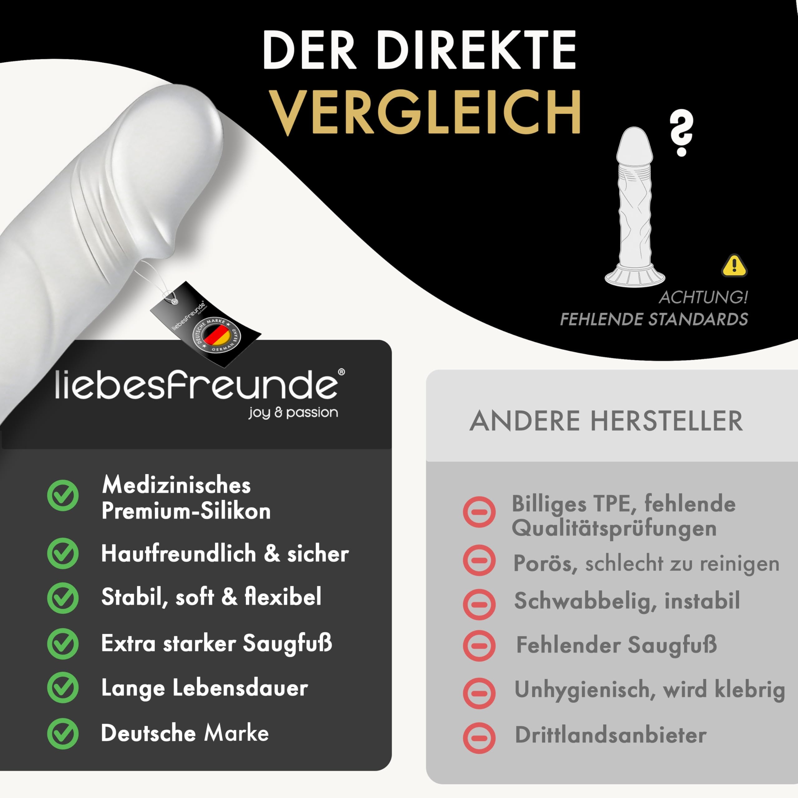 LIEBESFREUNDE Realistyczny Dildo 20 cm z Przyssawką Medyczny Silikon — miniatura 6