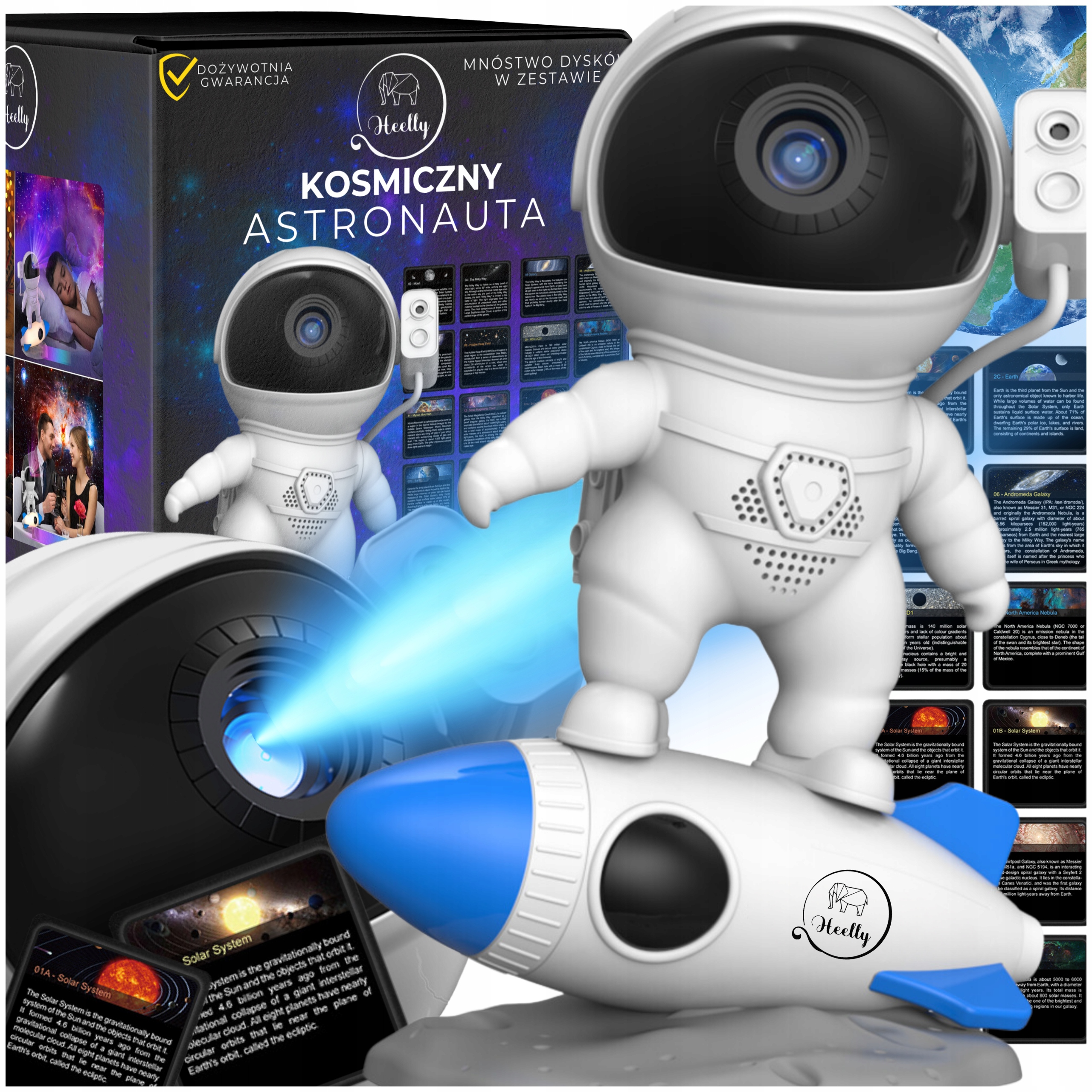 Projektor Gwiazd Lampka Nocna Głośnik Bluetooth Astronauta Aplikacja 4K Hd