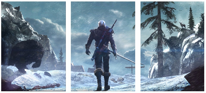 Triptych 3x obraz na zeď Zaklínač 3 Divoký hon, The Witcher 40x90 cm